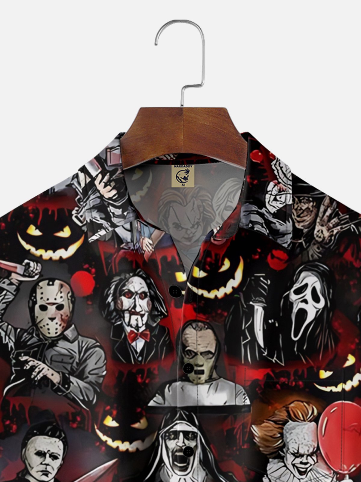 Moisture-Wicking Halloween Saw Horror Doll Chest Pocket Hawaiian Shirt