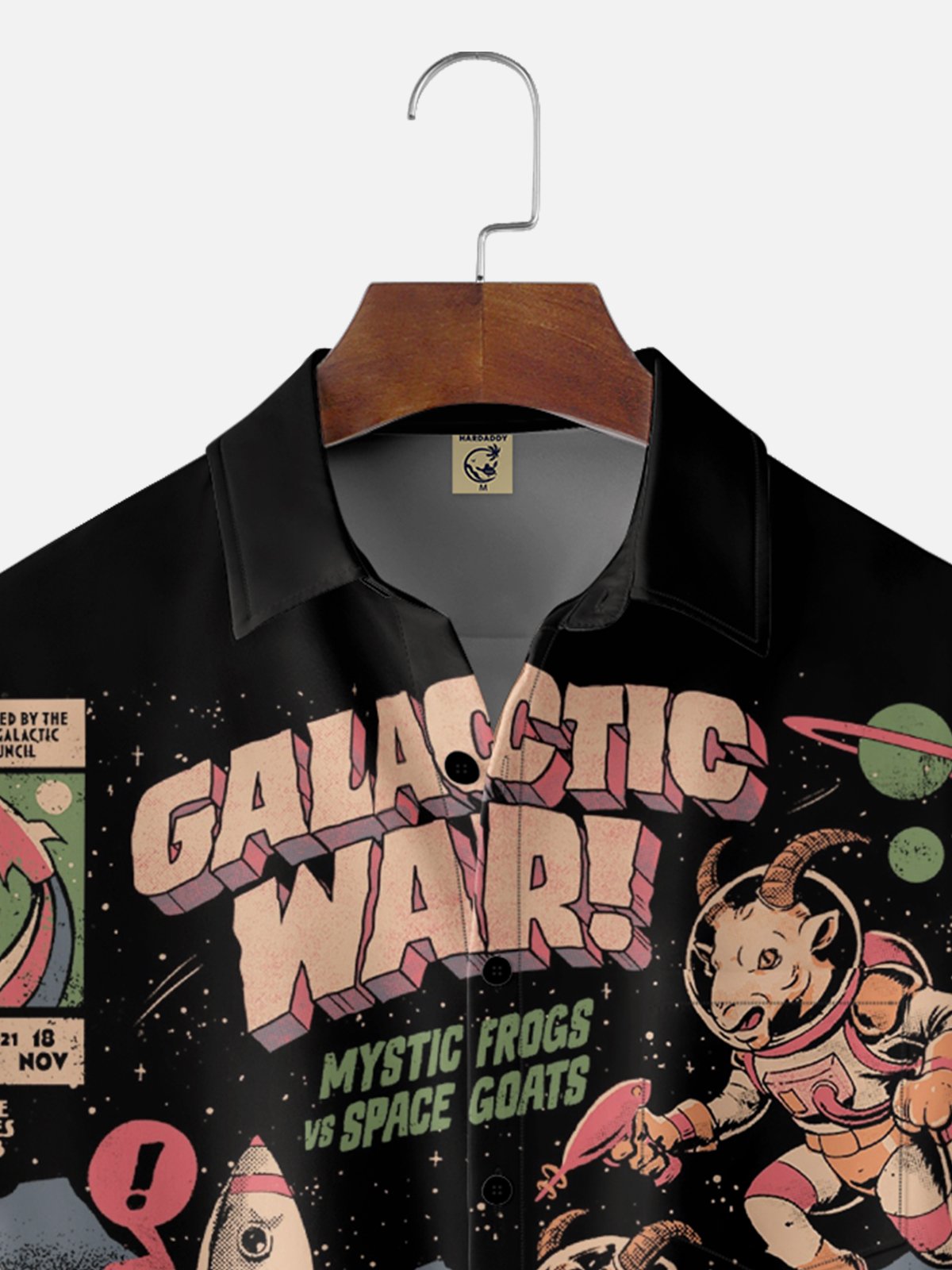 Hardaddy x Eduely Moisture-wicking Fun Space War Art Chest Pocket Casual Shirt