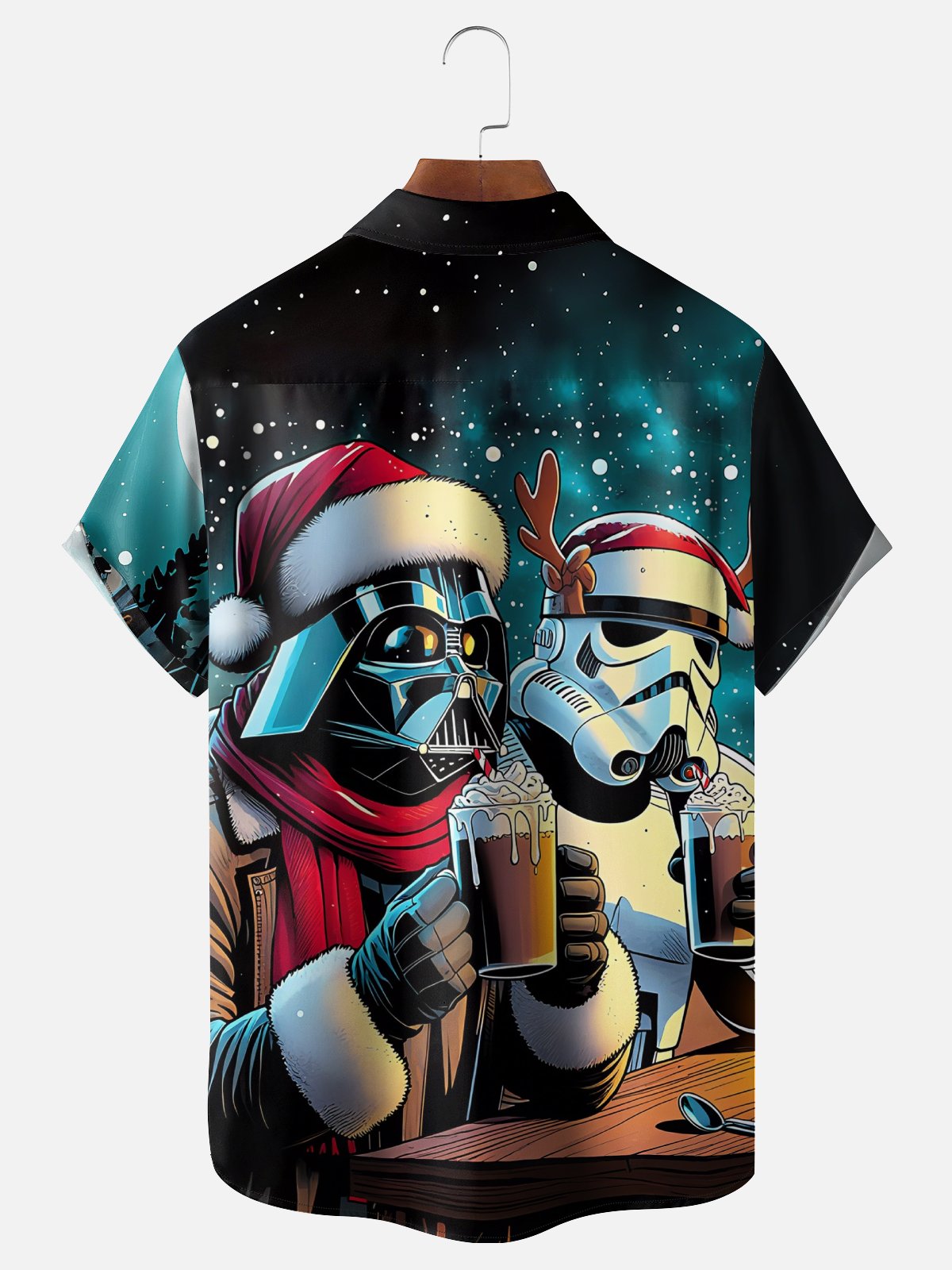 Moisture-Wicking Christmas Star Robot Chest Pocket Hawaiian Shirt