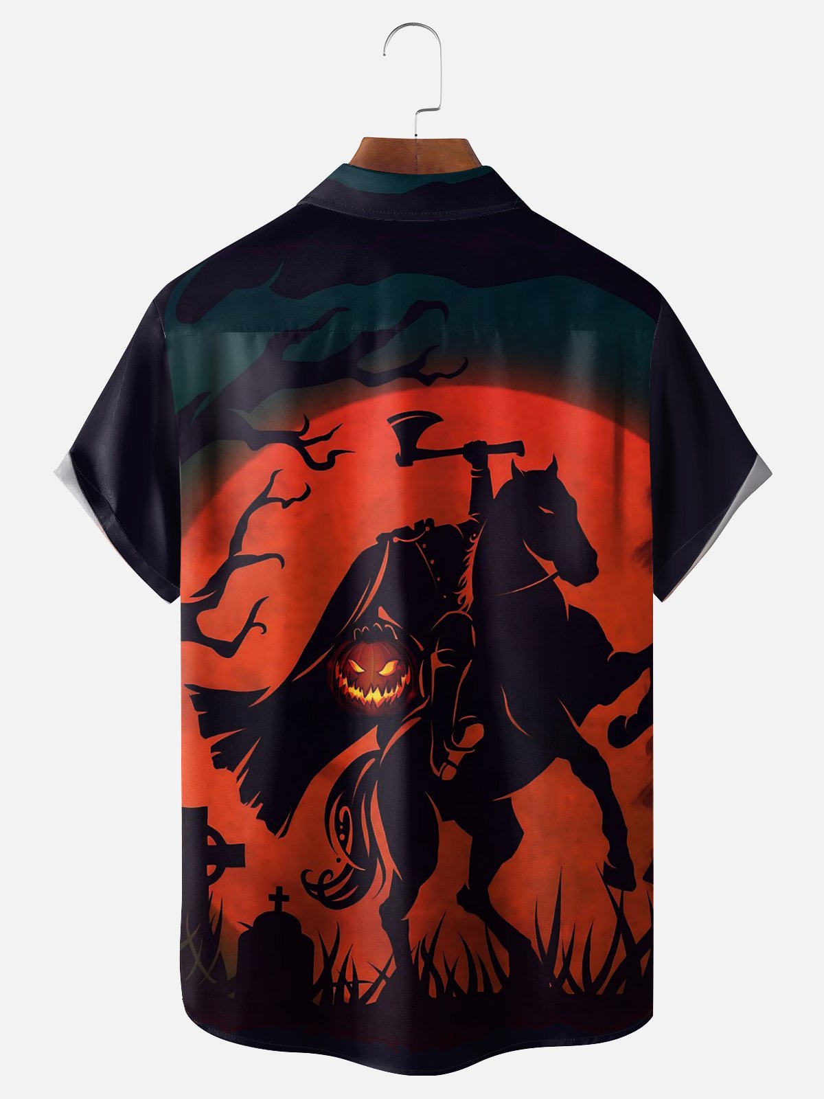 Moisture-wicking Halloween Headless Horseman Pumpkin Retro Chest Pocket Casual Shirt