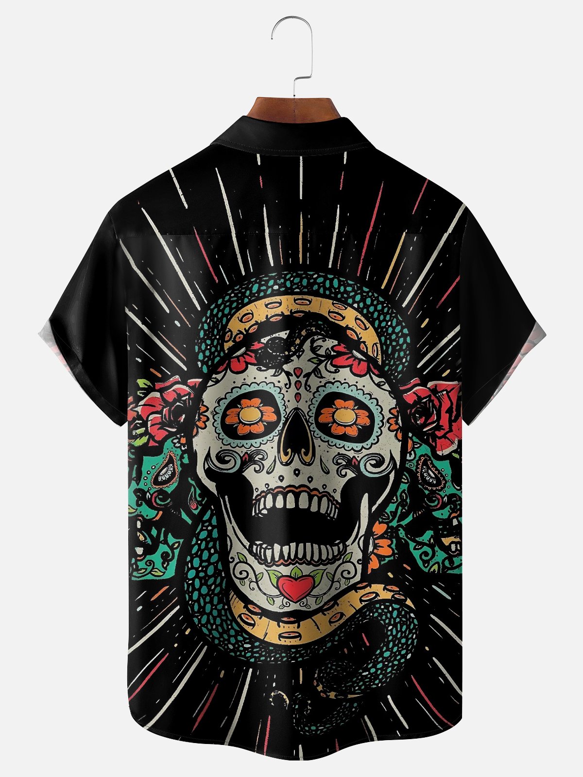 Moisture-wicking Skull Snake Art Day of the Dead Chest Pocket Casual Shirt