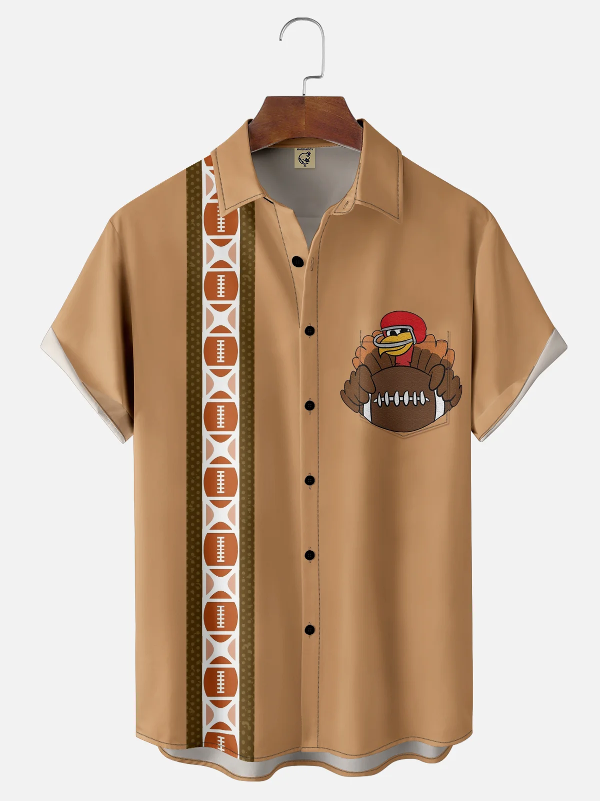 Moisture-wicking Thanksgiving American Football Turkey Chest Pocket Bowling Shirt