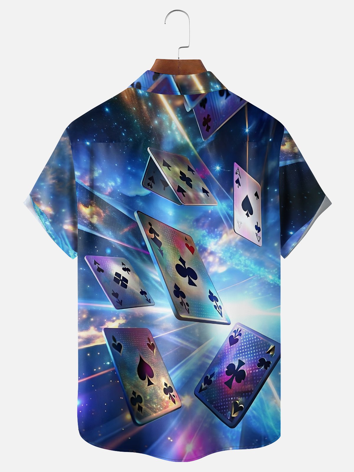 Moisture-wicking Playing Card Art Chest Pocket Hawaiian Shirt