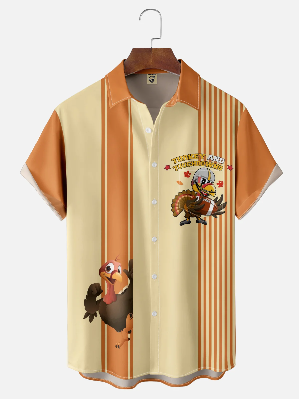 Moisture-wicking Thanksgiving American Football Turkey Chest Pocket Bowling Shirt