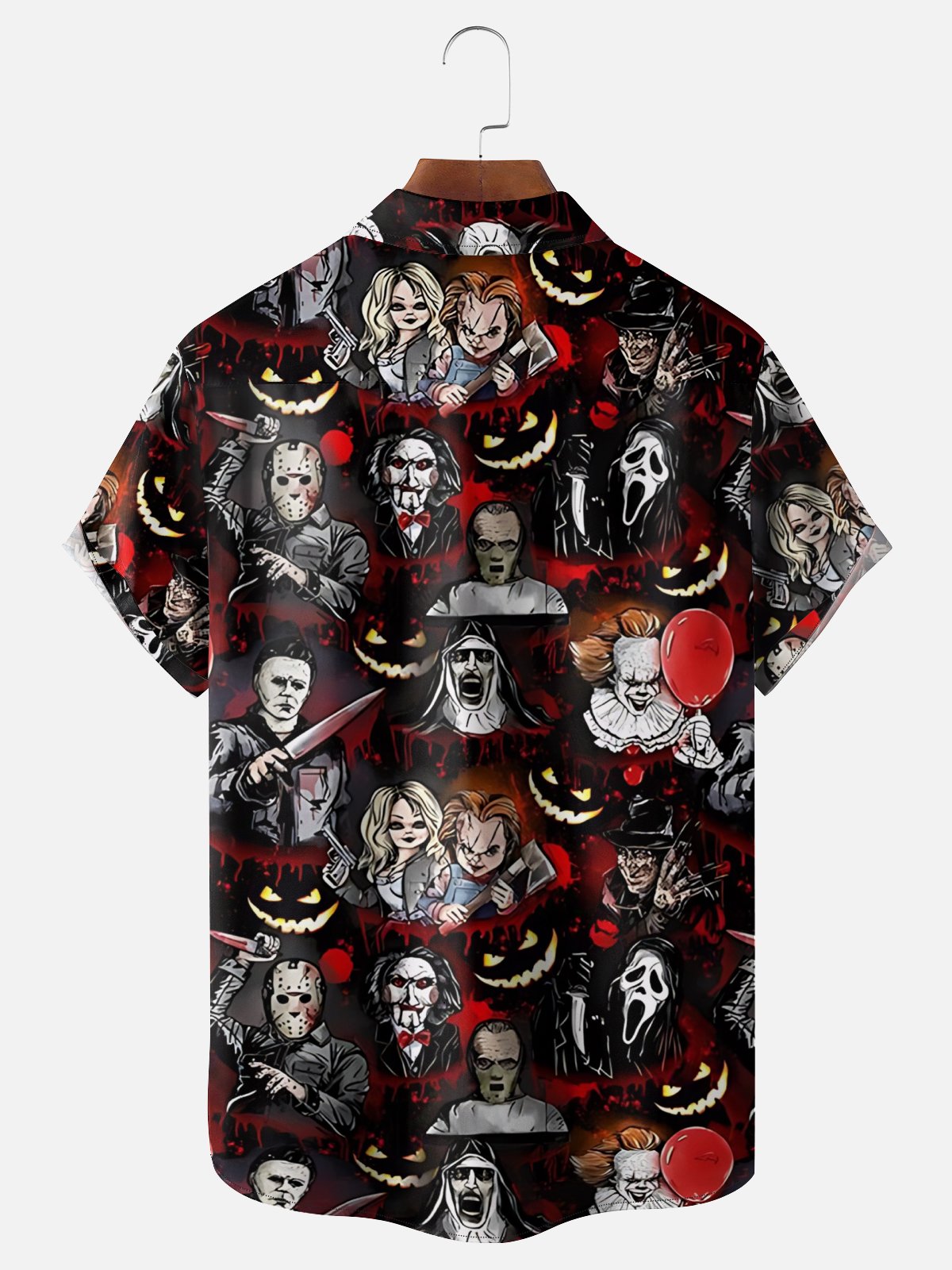 Moisture-Wicking Halloween Saw Horror Doll Chest Pocket Hawaiian Shirt
