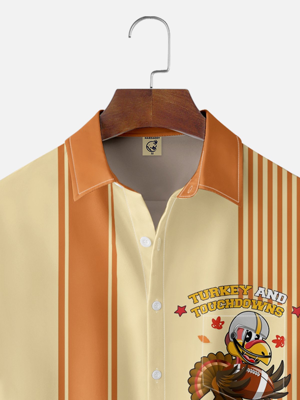 Moisture-wicking Thanksgiving American Football Turkey Chest Pocket Bowling Shirt