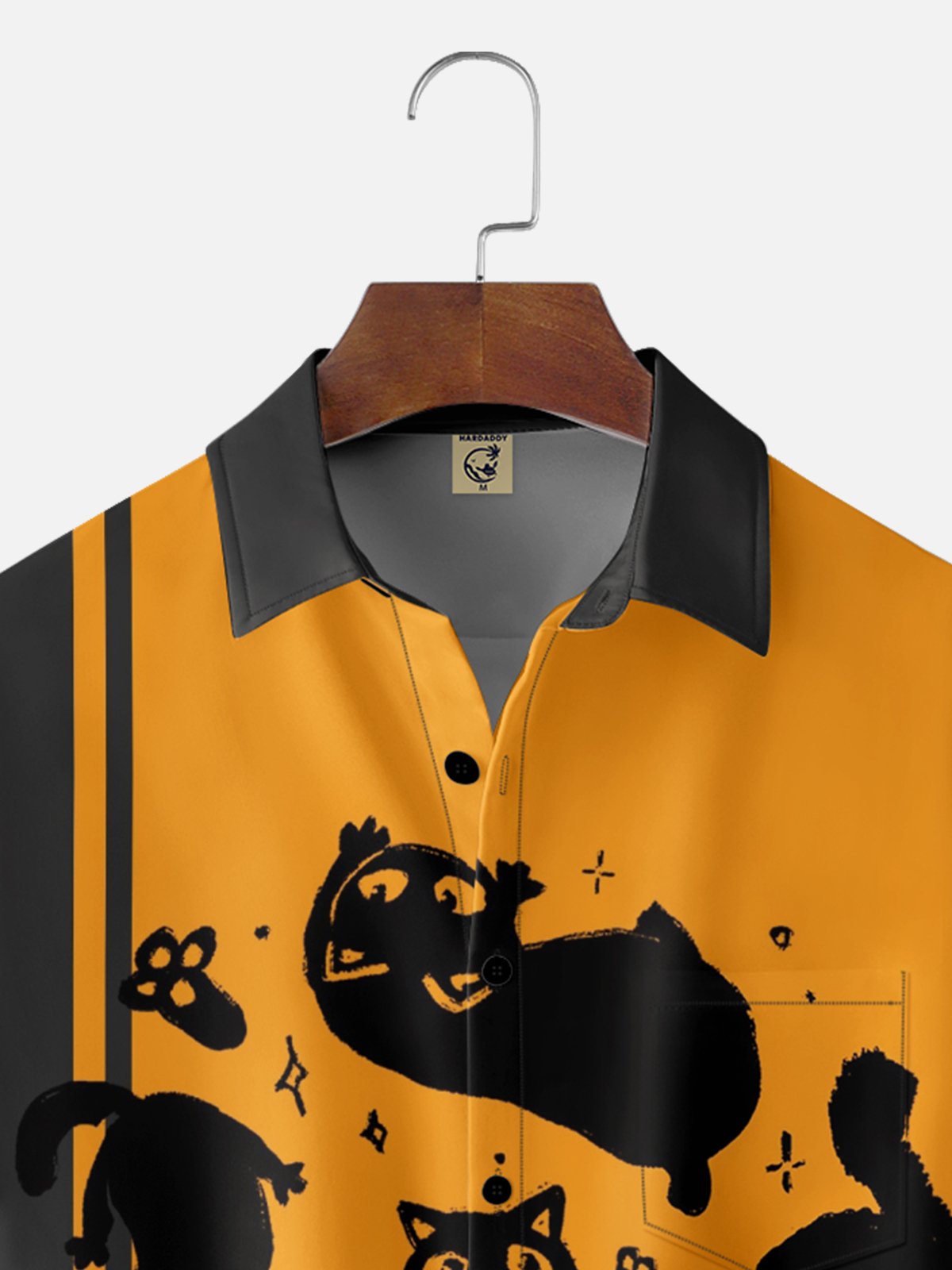 Hardaddy x Eduely Moisture-wicking Funny Cat Art Halloween Chest Pocket Bowling Shirt