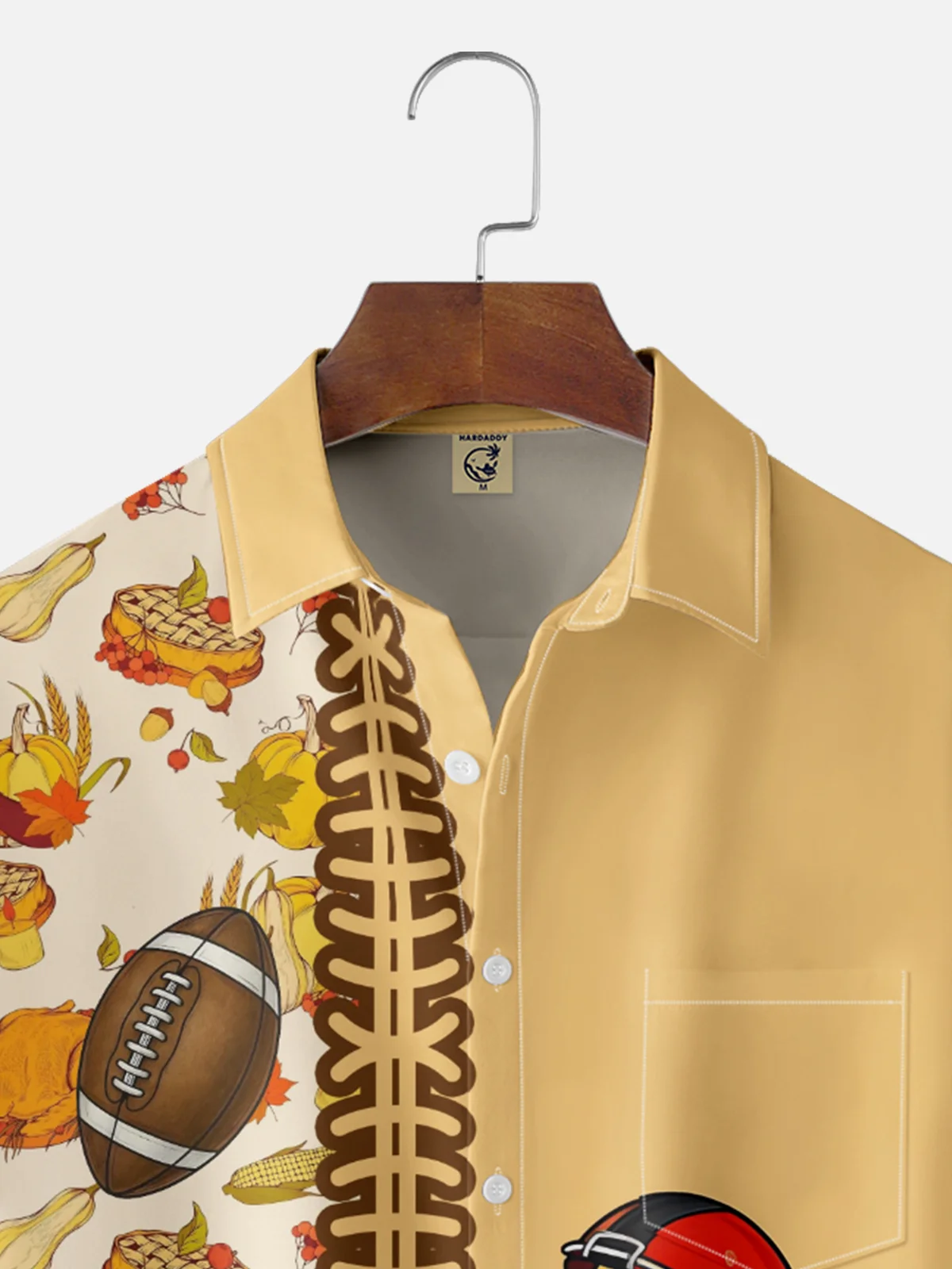 Moisture-wicking Thanksgiving American Football Turkey Chest Pocket Casual Shirt