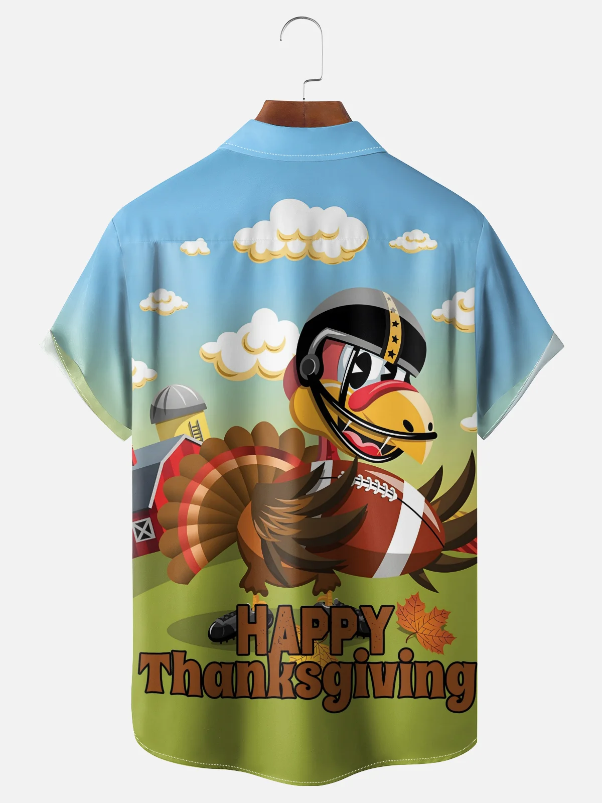 Moisture-wicking Thanksgiving American Football Turkey Chest Pocket Casual Shirt