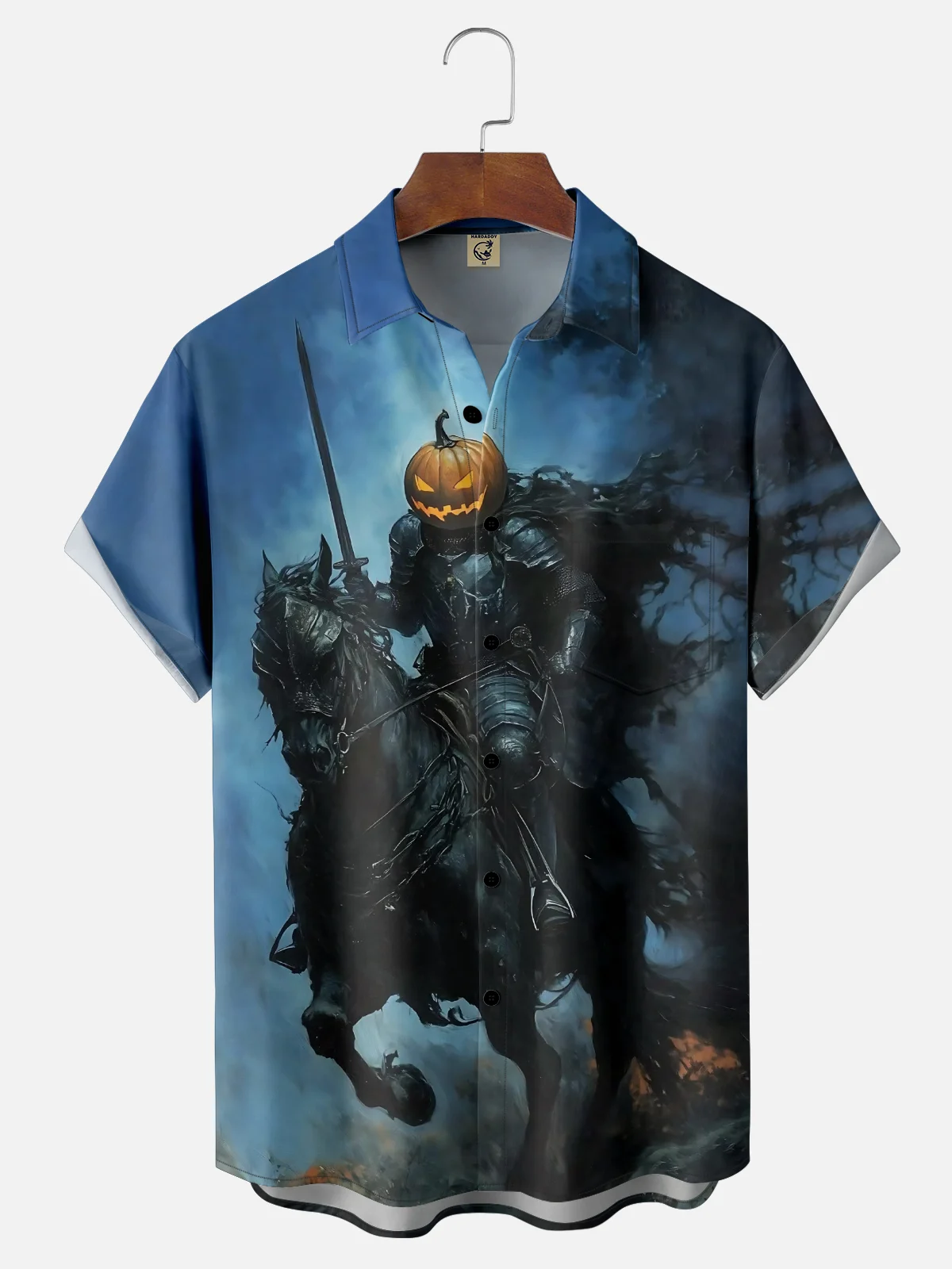 Moisture-wicking Halloween Headless Horseman Pumpkin Chest Pocket Casual Shirt