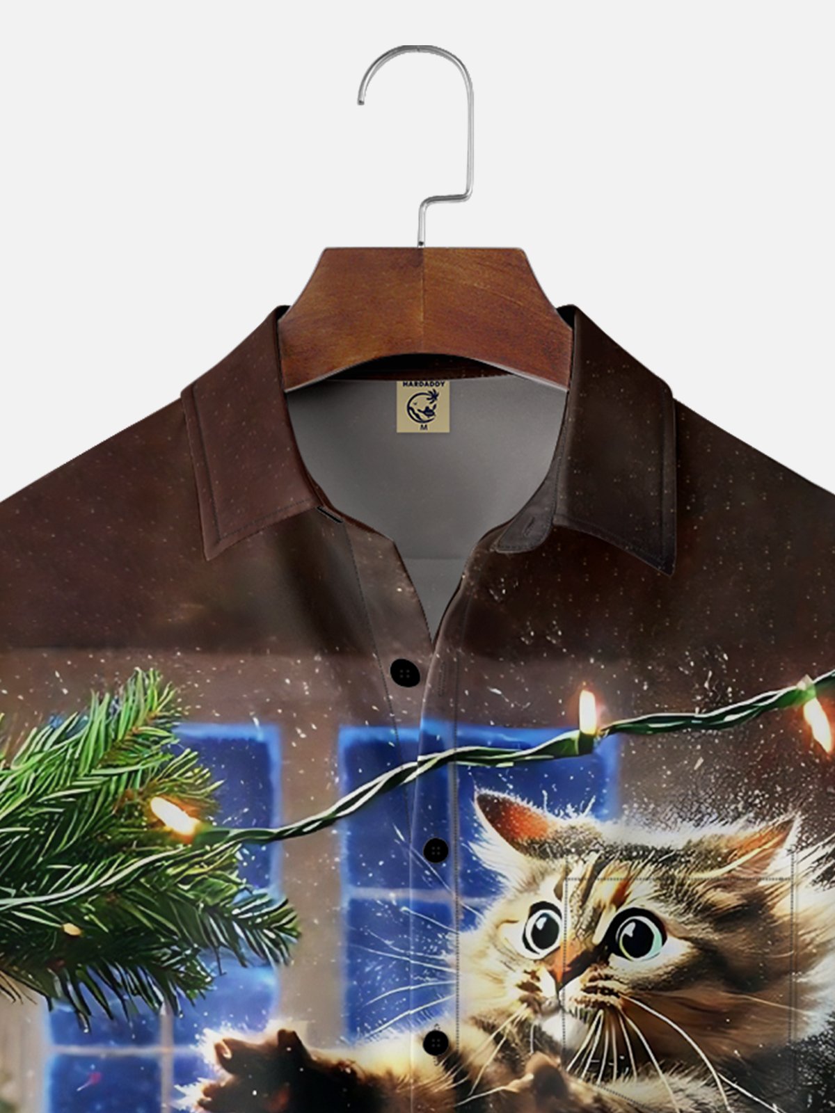 Moisture-wicking Christmas Funny Cat Christmas Tree Chest Pocket Casual Shirt