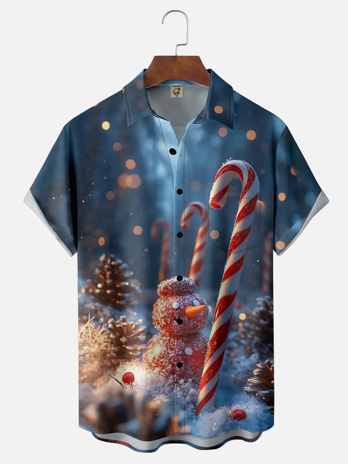 Moisture-wicking Christmas Candy Cane Christmas Tree Chest Pocket Casual Shirt
