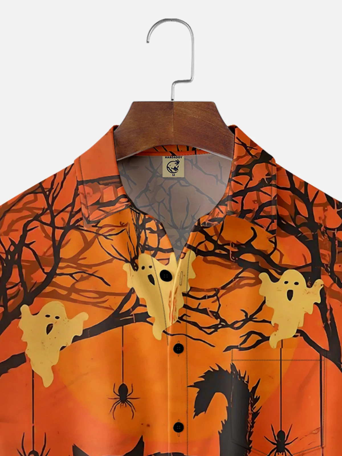 Moisture-wicking Halloween Cat Pumpkin Chest Pocket Casual Shirt