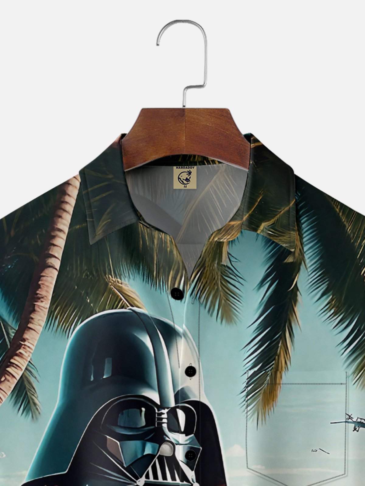 Moisture-Wicking Star Robot Cocktail Beach Coconut Tree Chest Pocket Hawaiian Shirt