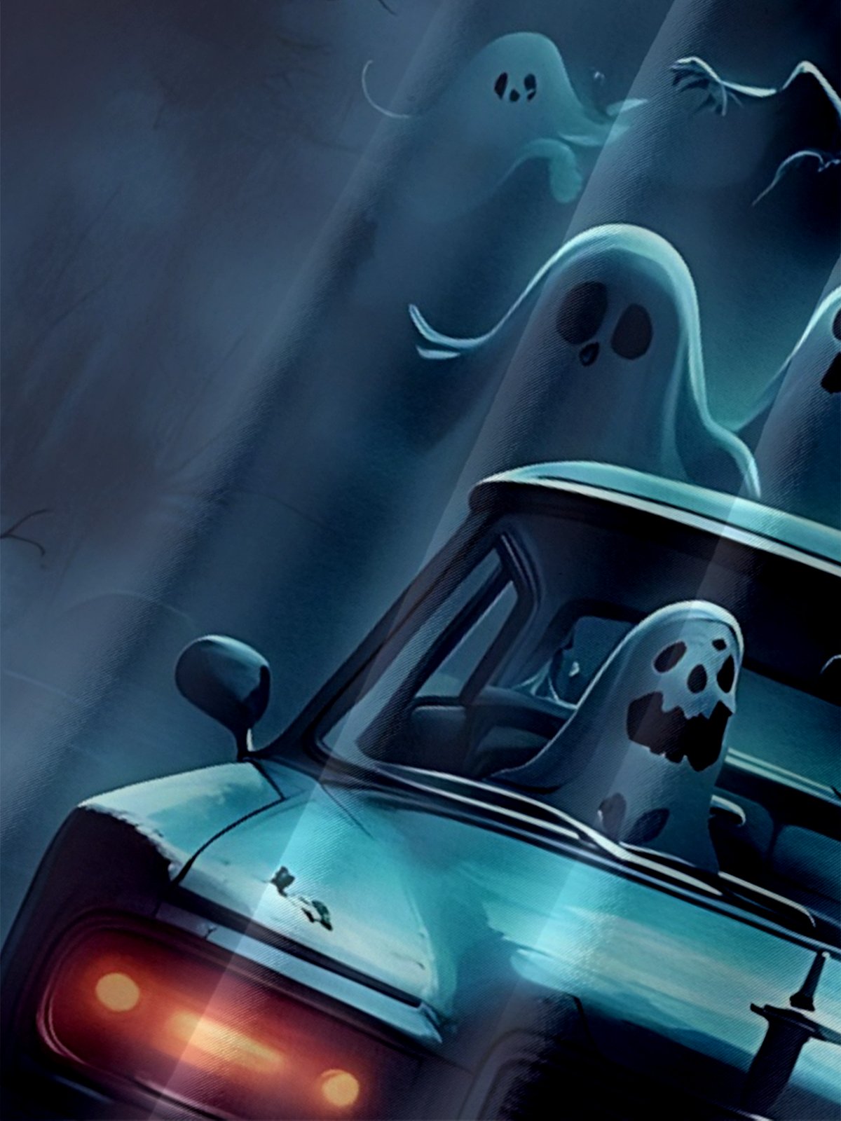 Moisture-Wicking Halloween Gradient Ghost Car Chest Pocket Hawaiian Shirt