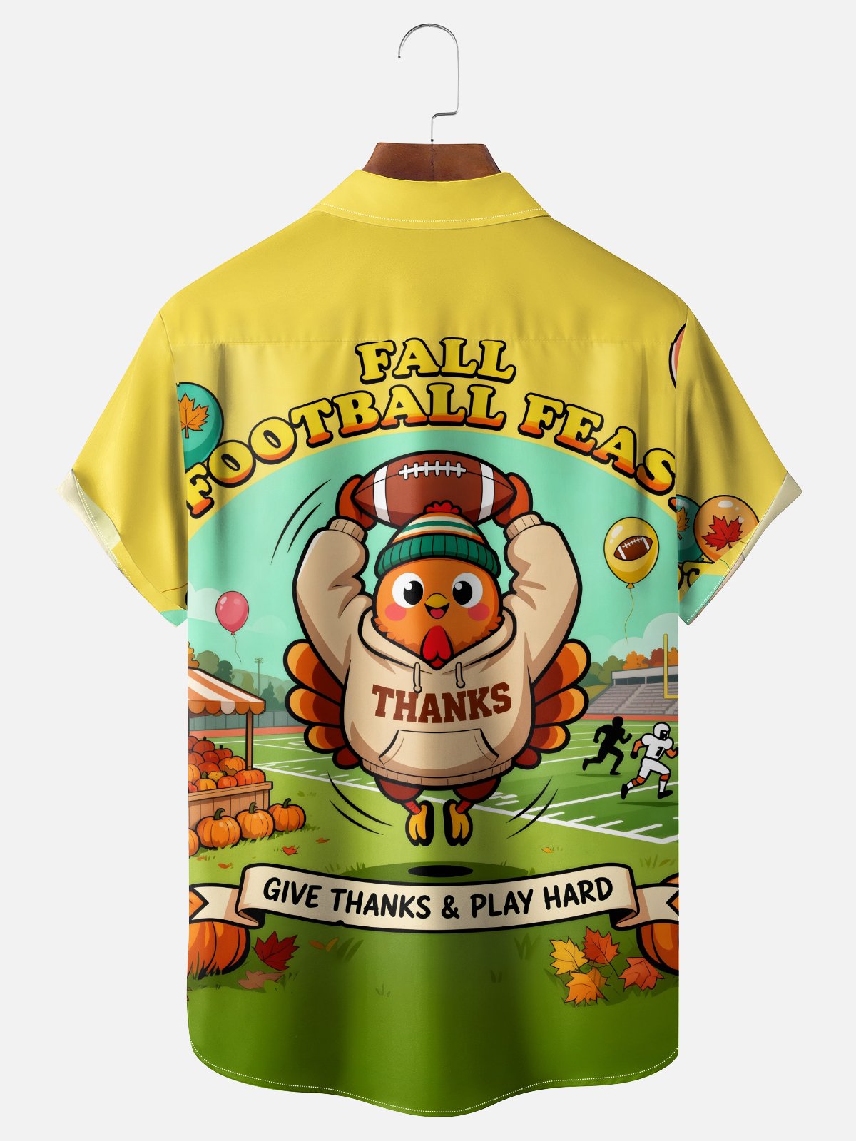 Moisture-wicking Thanksgiving American Football Turkey Chest Pocket Casual Shirt
