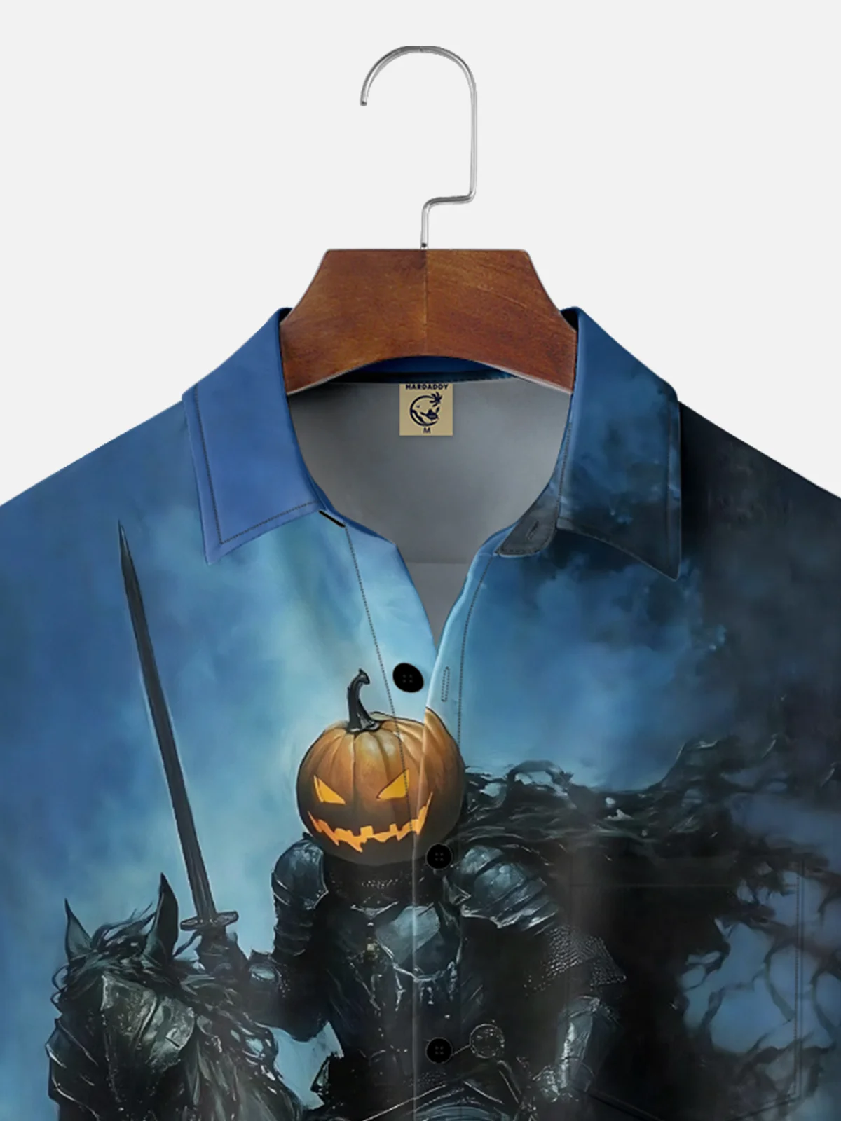 Moisture-wicking Halloween Headless Horseman Pumpkin Chest Pocket Casual Shirt