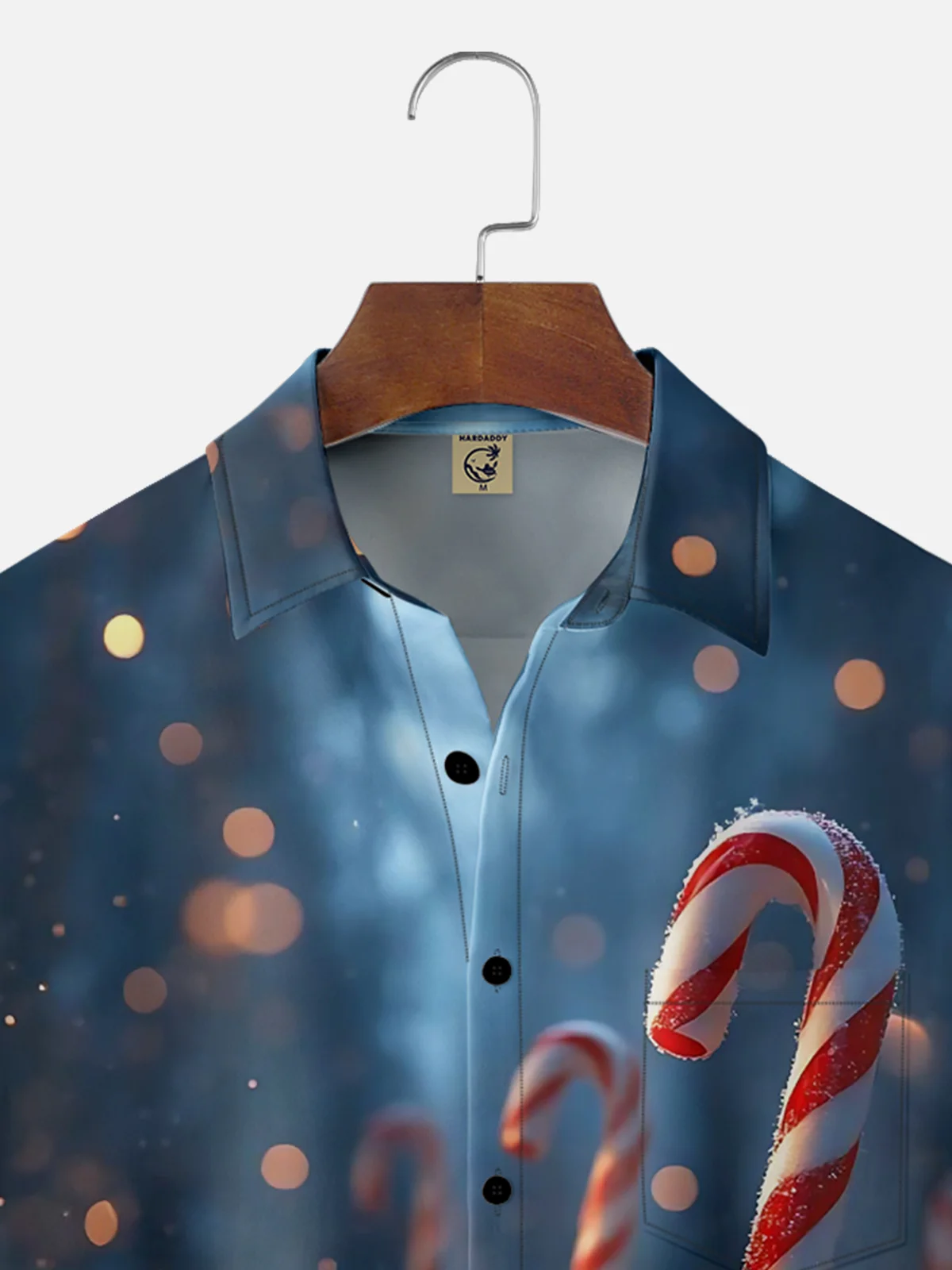 Moisture-wicking Christmas Candy Cane Christmas Tree Chest Pocket Casual Shirt