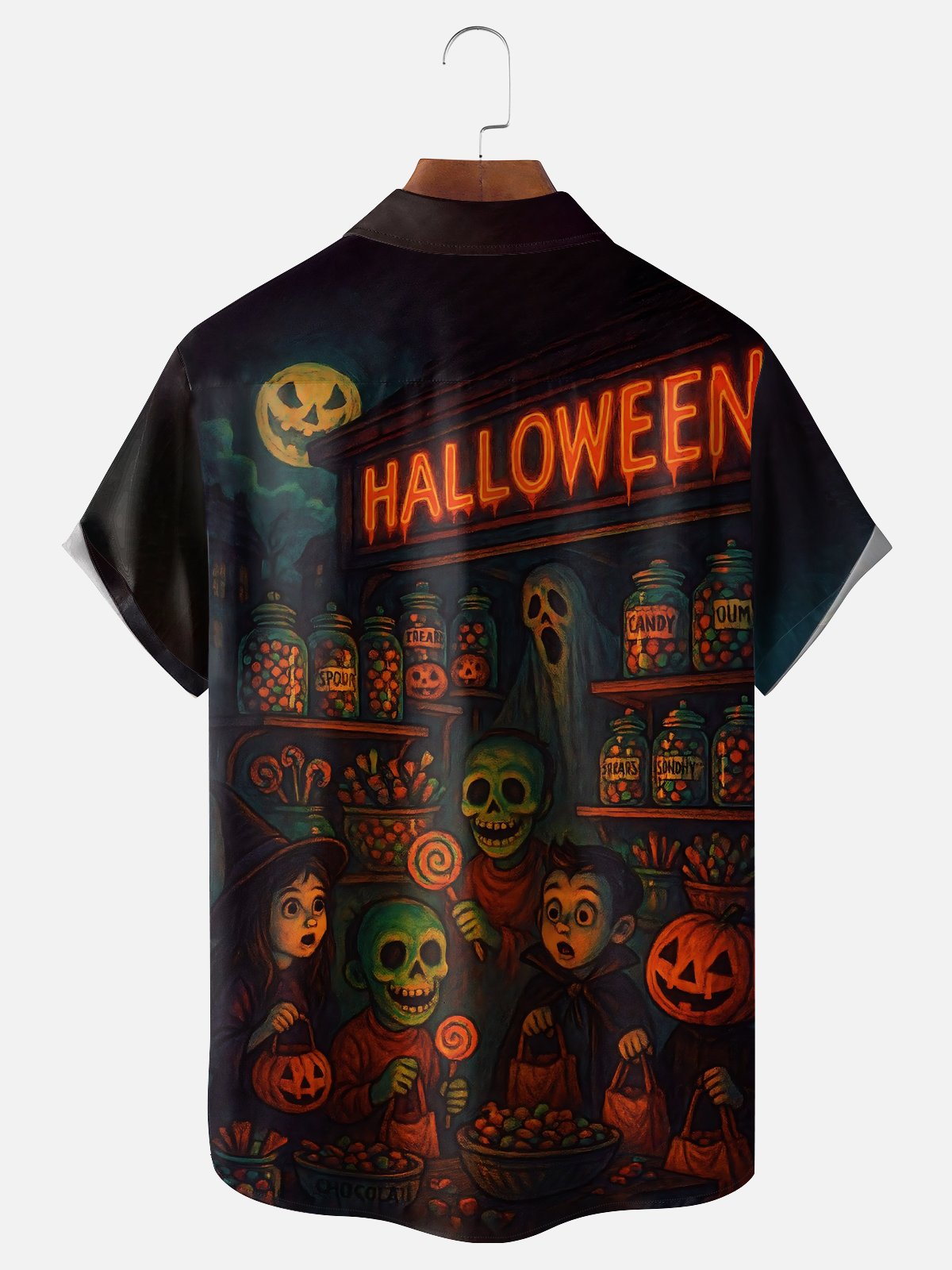 Moisture-wicking Halloween Candy Skull Chest Pocket Casual Shirt