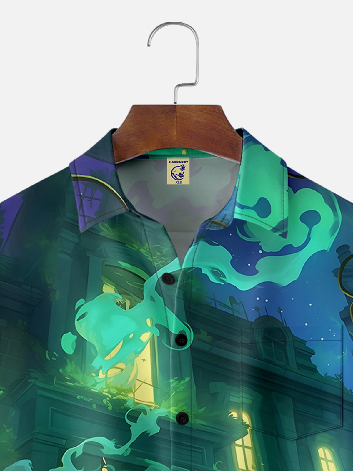 Big Size Moisture-wicking Halloween Castle Dalmatian Chest Pocket Casual Shirt