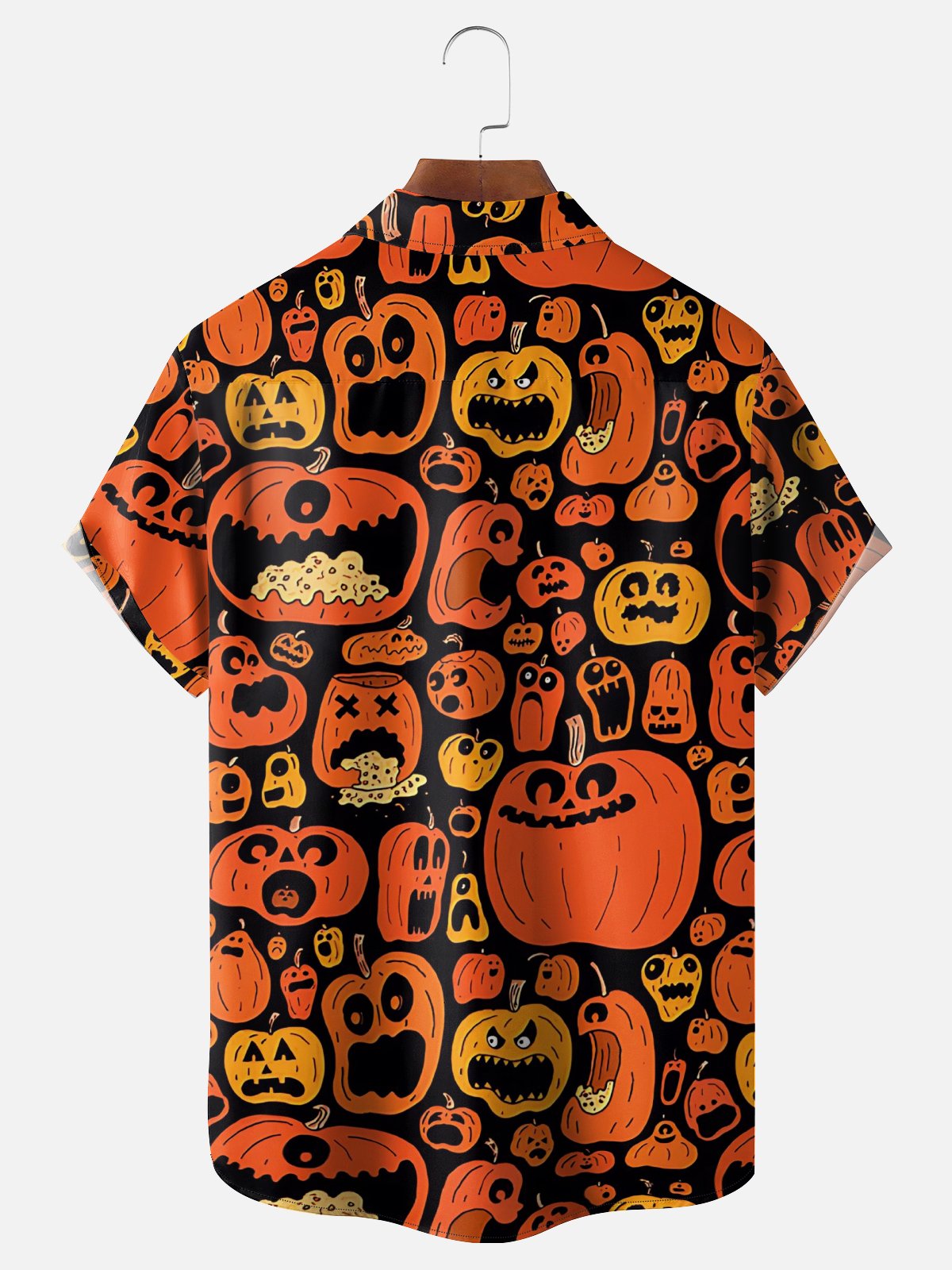 Moisture-Wicking Halloween Pumpkin Chest Pocket Hawaiian Shirt
