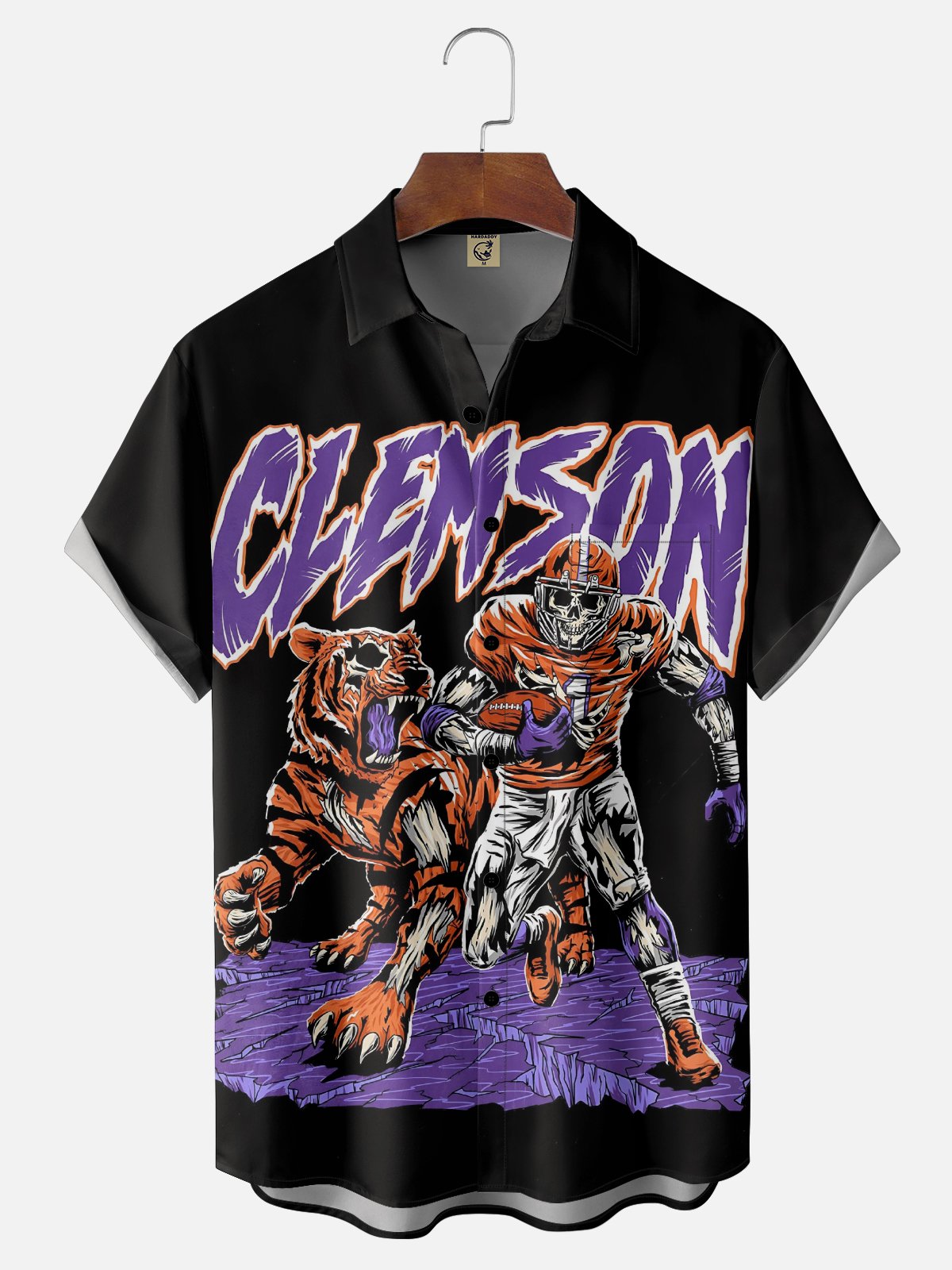 Moisture-wicking American Football Clemson Fun Tigers Chest Pocket Casual Shirt