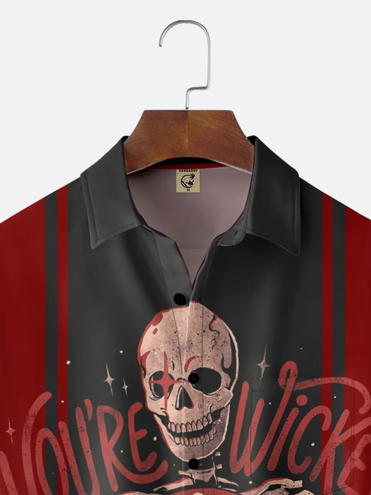 Hardaddy x Eduely Moisture-wicking Skull Fun Halloween Art Chest Pocket Bowling Shirt