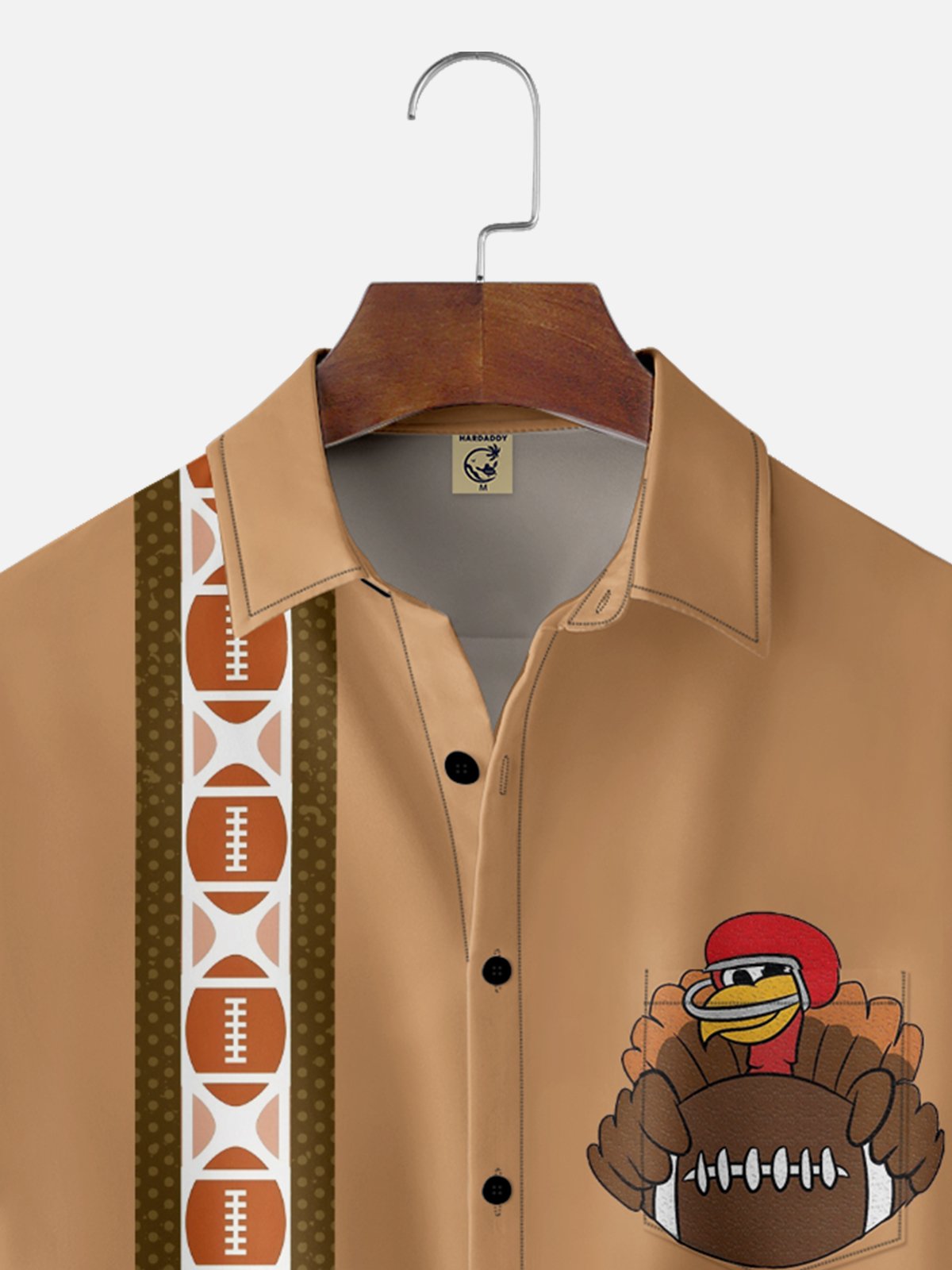 Moisture-wicking Thanksgiving American Football Turkey Chest Pocket Bowling Shirt