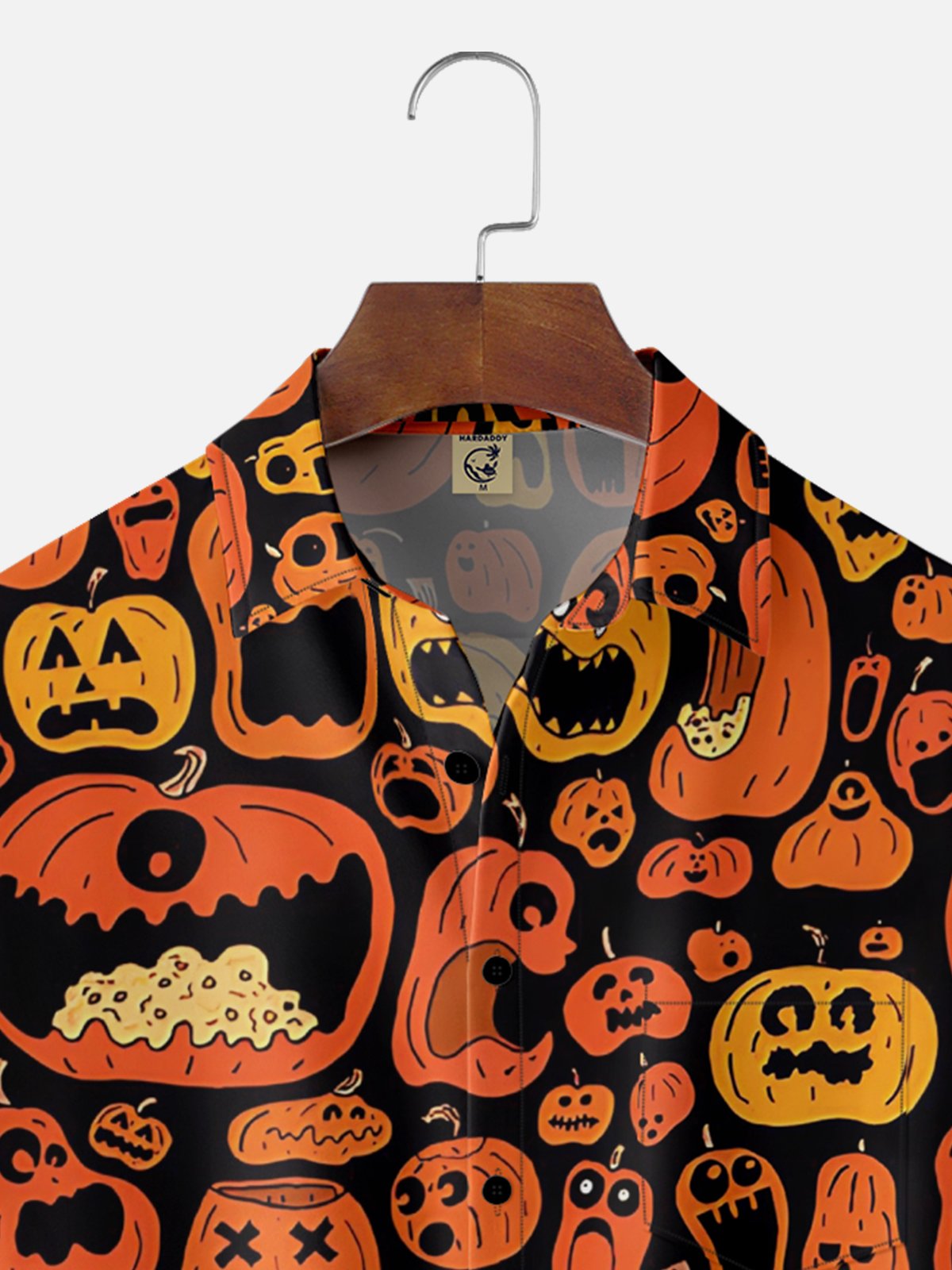 Moisture-Wicking Halloween Pumpkin Chest Pocket Hawaiian Shirt