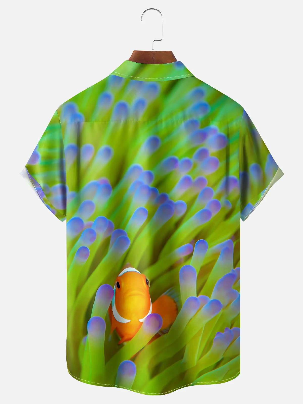Moisture-wicking Coral Reef Clownfish Fun Chest Pocket Hawaiian Shirt