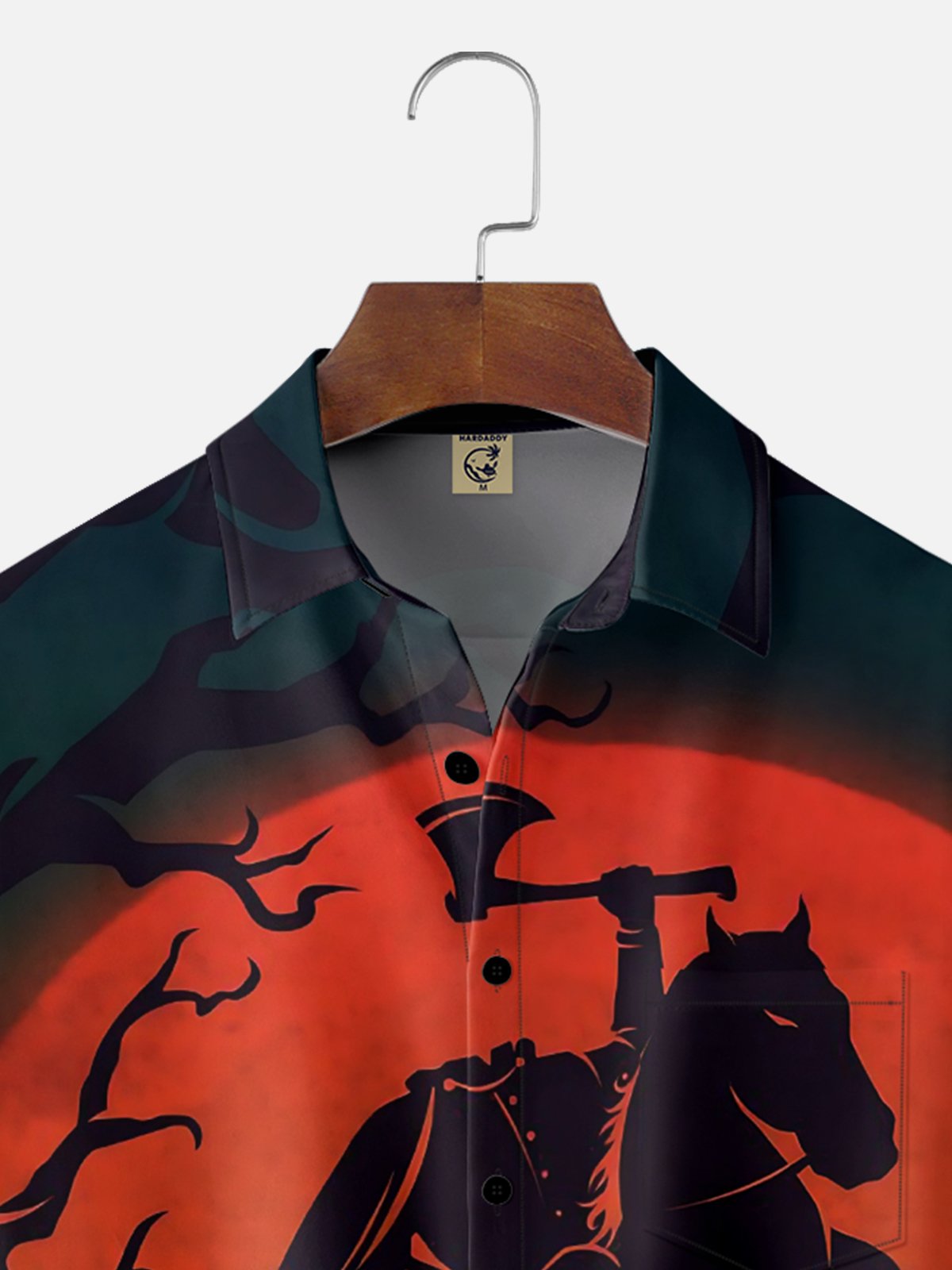 Moisture-wicking Halloween Headless Horseman Pumpkin Retro Chest Pocket Casual Shirt