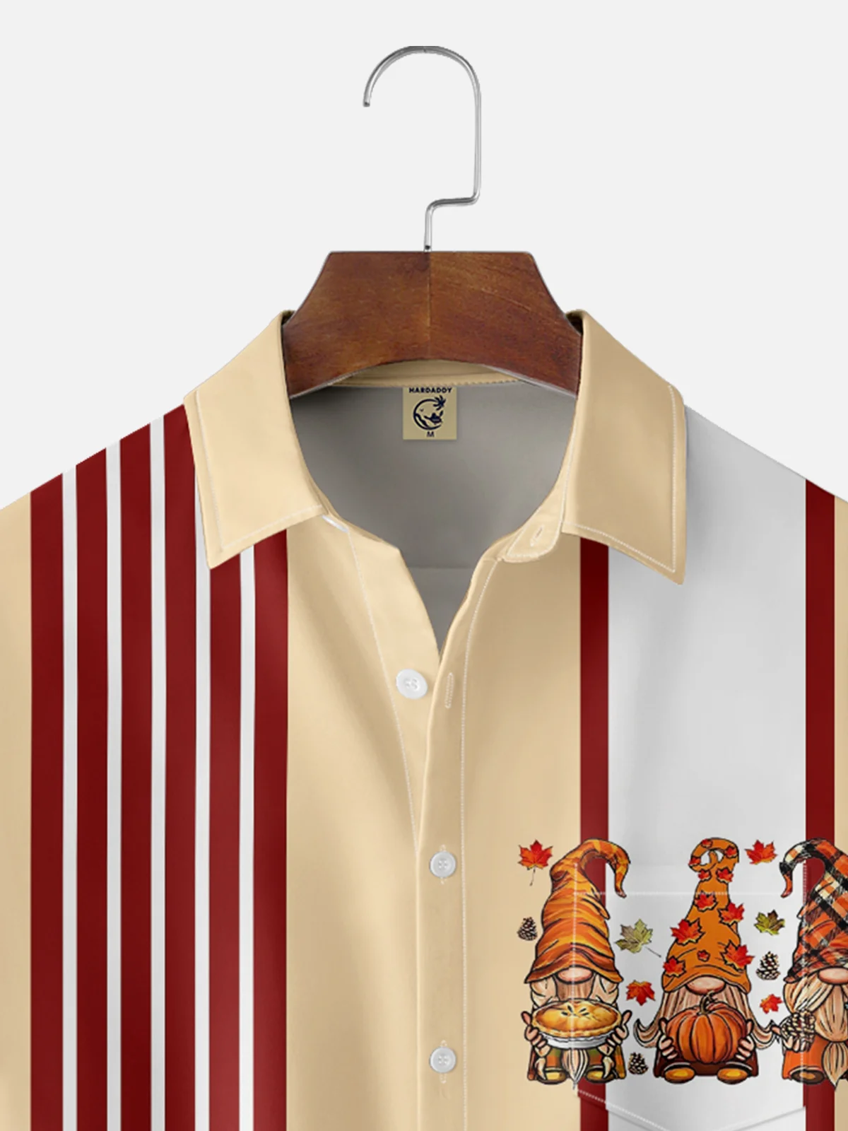 Moisture-wicking Thanksgiving Pumpkin Gnome Chest Pocket Bowling Shirt