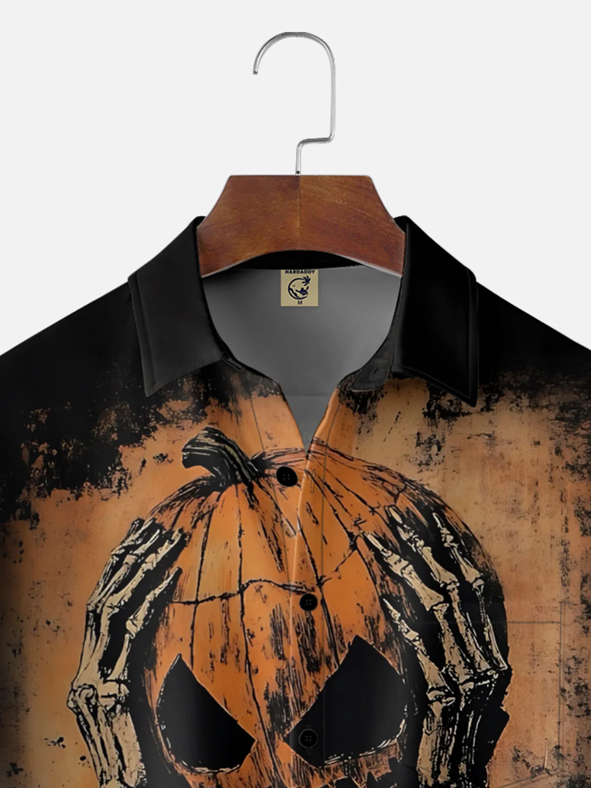 Moisture-Wicking Halloween Gradient Pumpkin Skeleton Chest Pocket Hawaiian Shirt