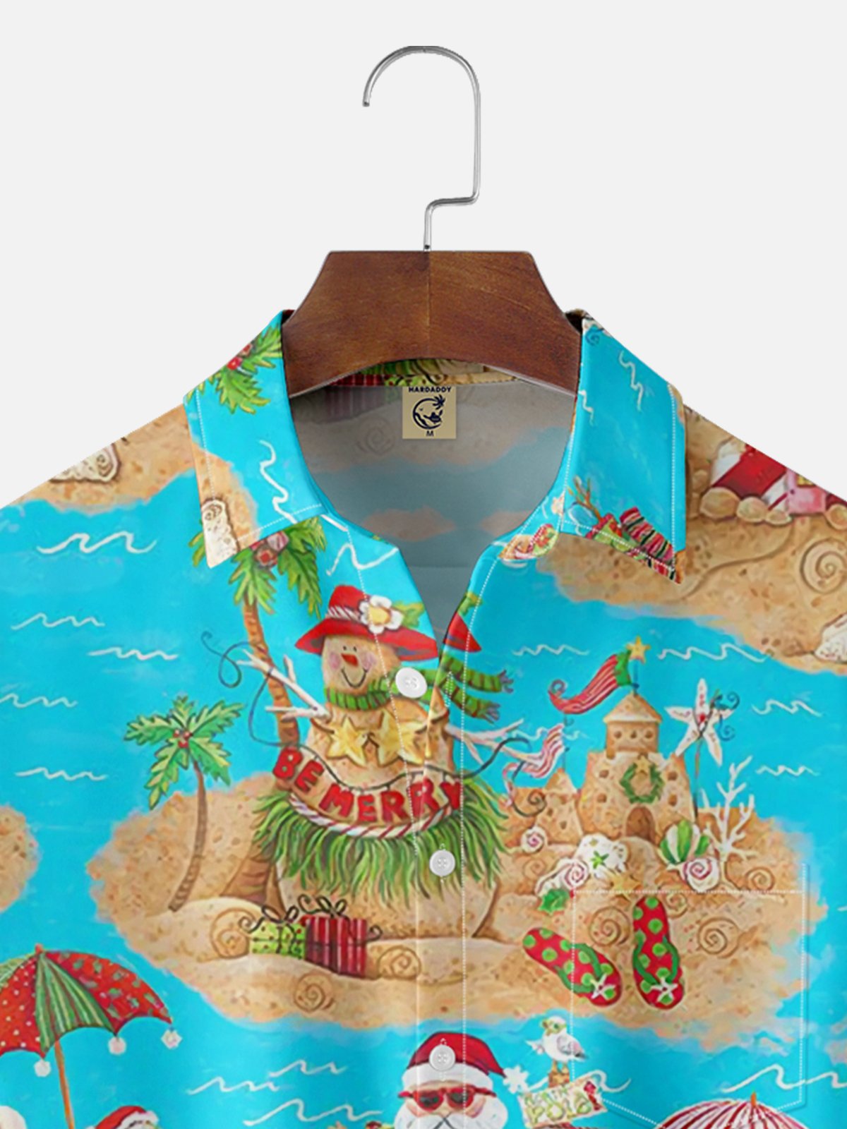 Moisture Wicking Merry Christmas Santa Holiday Chest Pocket Hawaiian Shirt