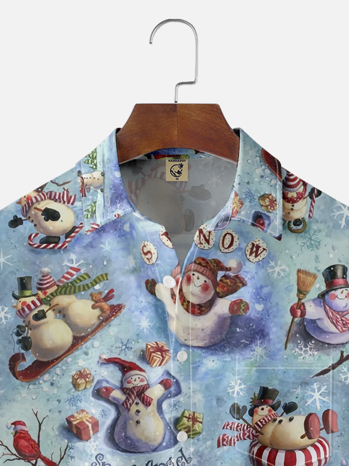 Moisture Wicking Christmas Snowman Chest Pocket Hawaiian Shirt