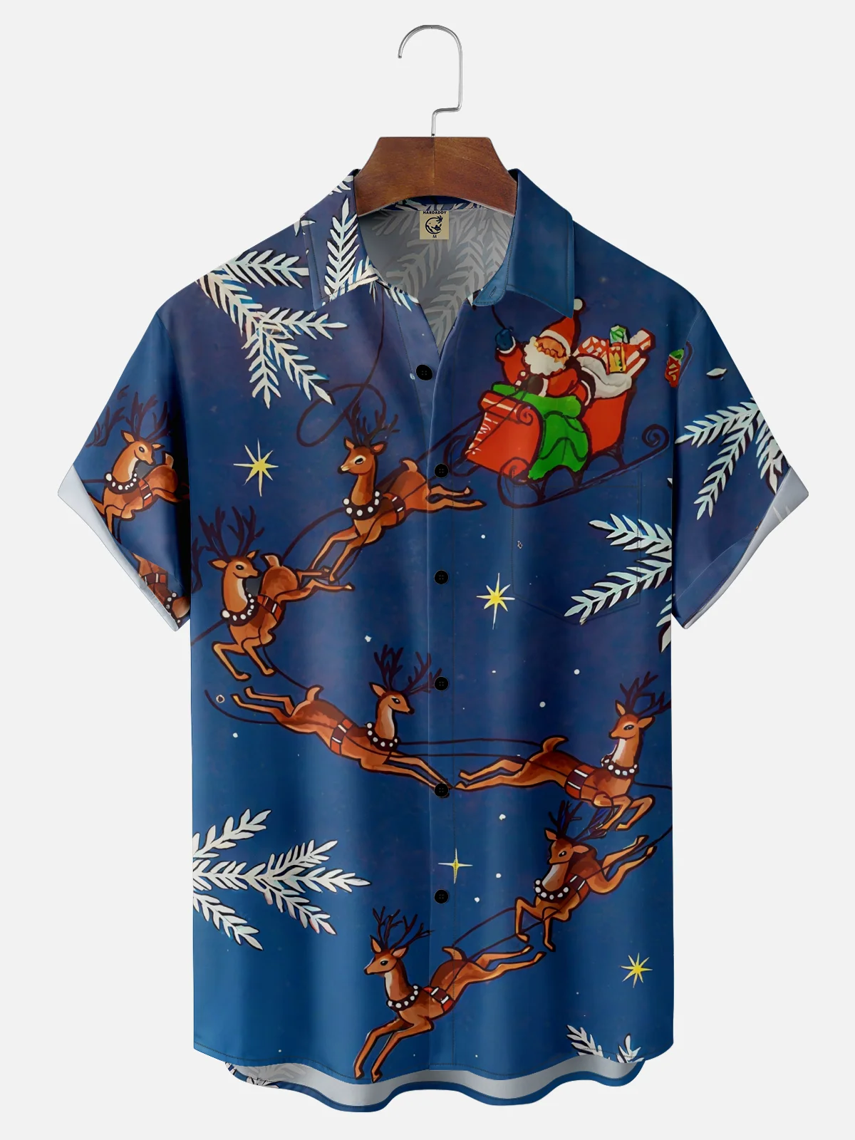 Moisture Wicking Funny Santa Elk Chest Pocket Hawaiian Shirt