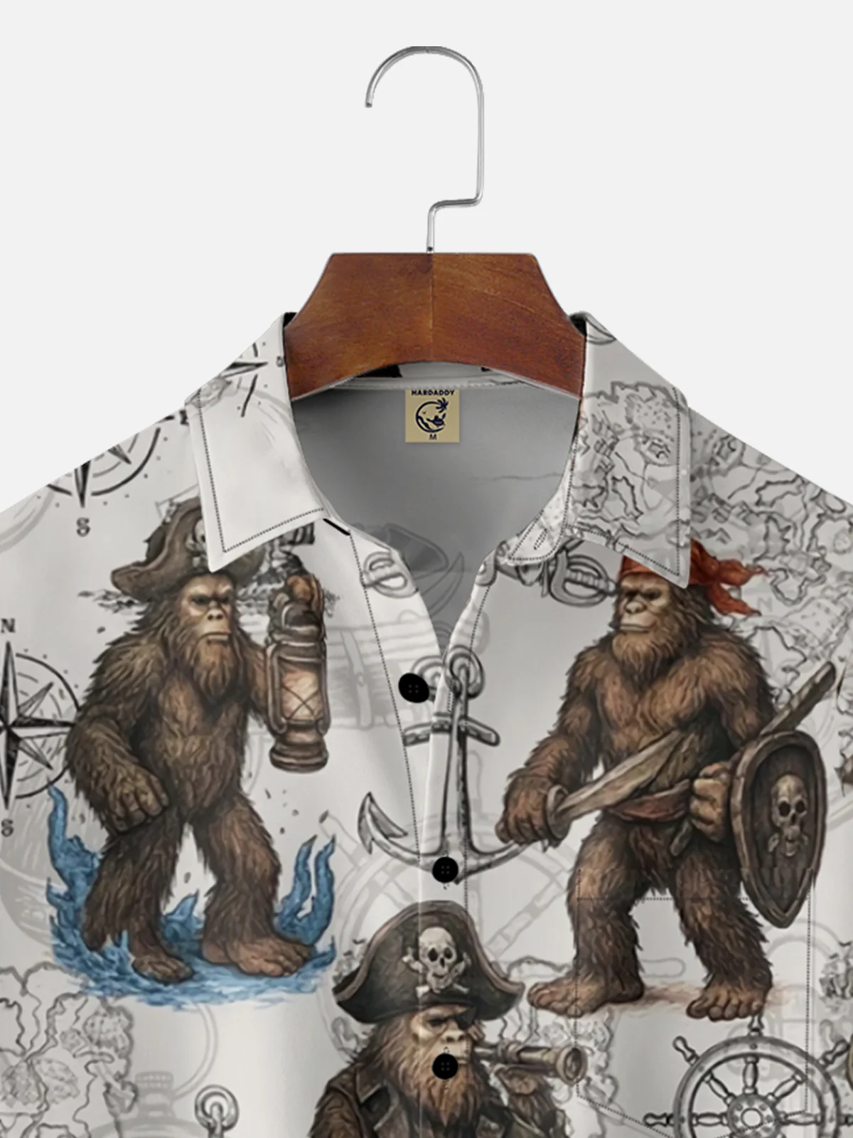 Moisture Wicking Pirate Bigfoot Chest Pocket Hawaiian Shirt