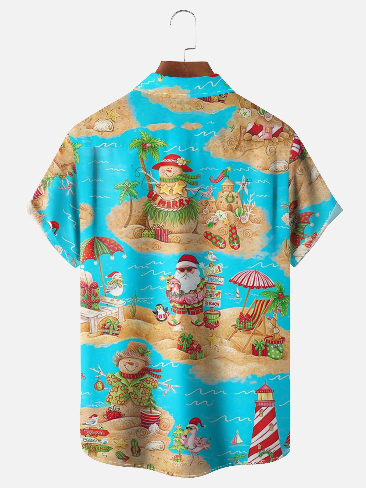 Moisture Wicking Merry Christmas Santa Holiday Chest Pocket Hawaiian Shirt