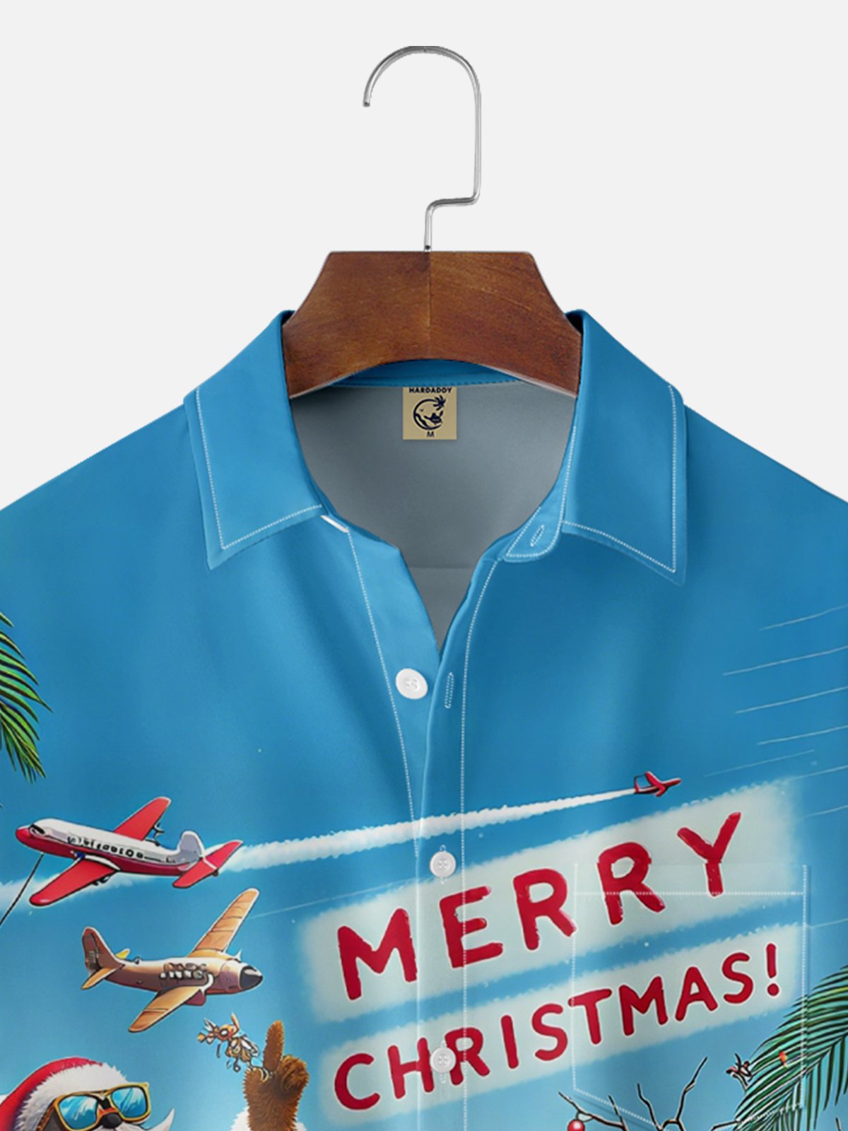 Moisture Wicking Funny Santa Beach Vacation Chest Pocket Hawaiian Shirt