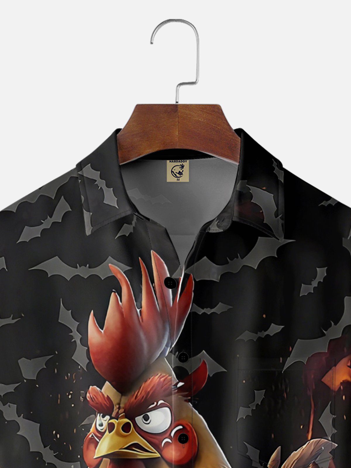 Moisture Wicking Fun Halloween Pumpkin Chicken Chest Pocket Hawaiian Shirt