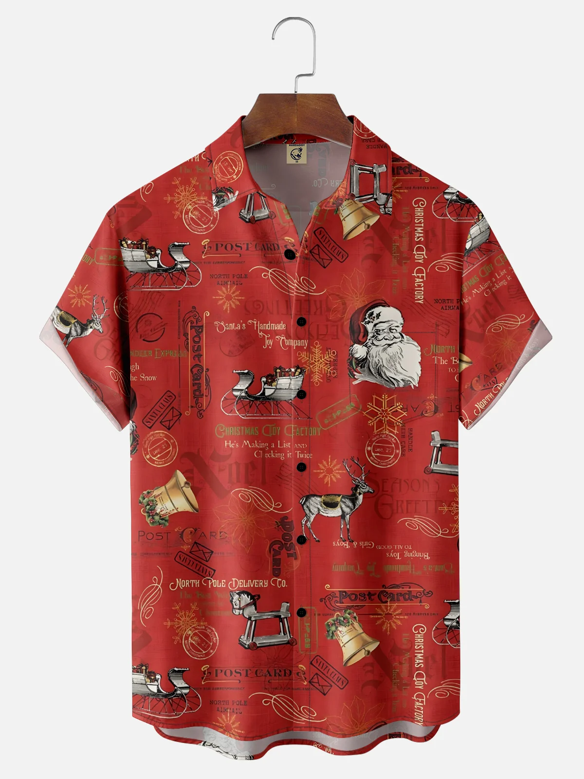 Moisture Wicking Christmas Santa Chest Pocket Hawaiian Shirt