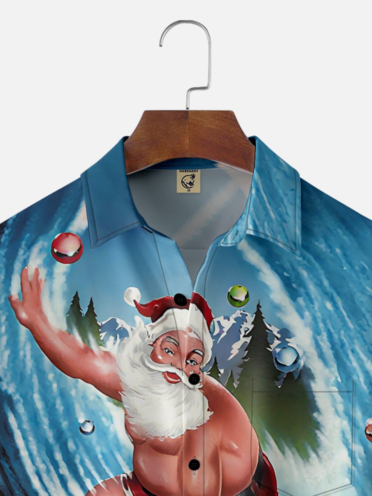 Moisture Wicking Funny Santa Surfing Chest Pocket Hawaiian Shirt