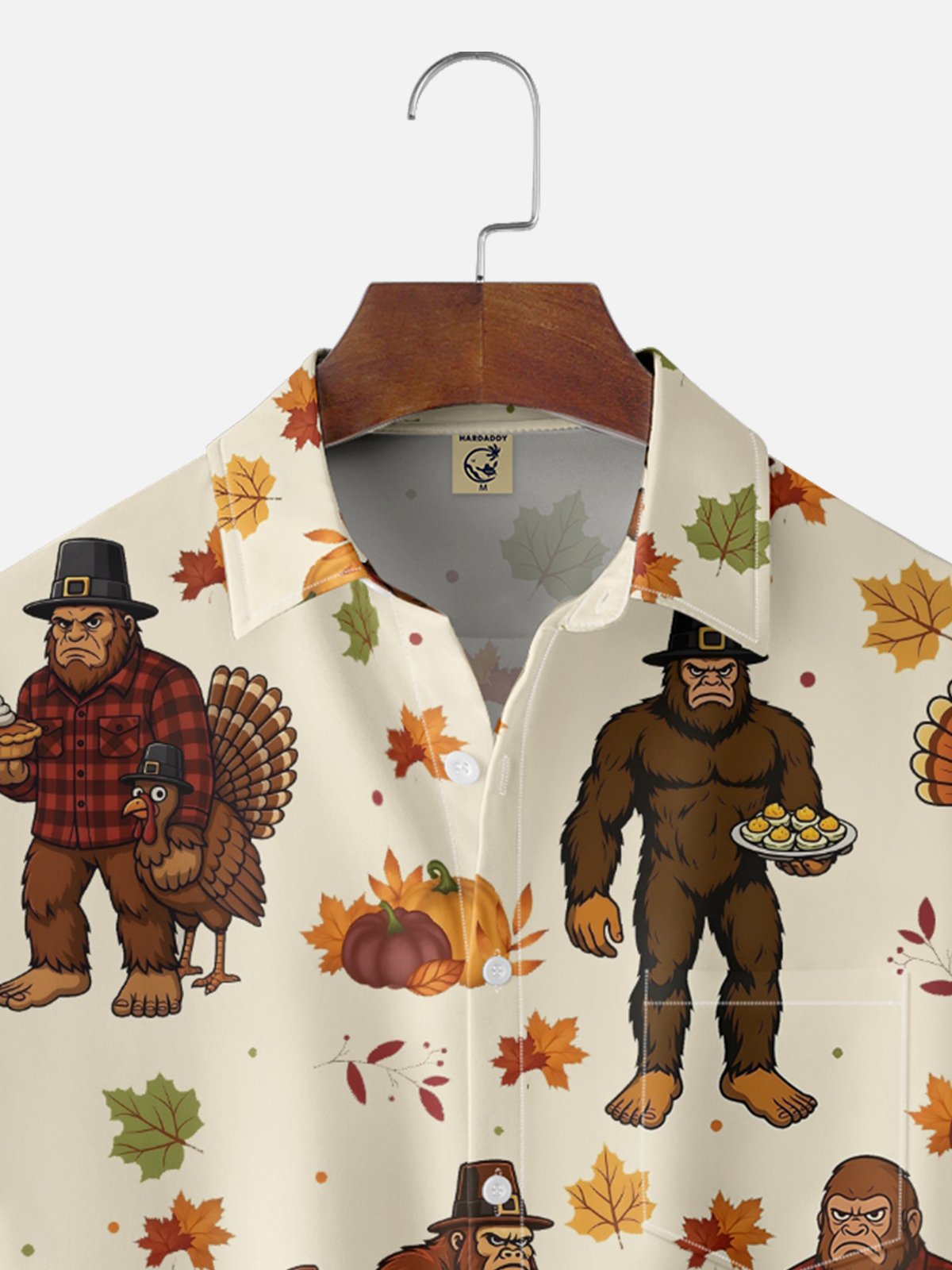 Tall Size Moisture-wicking Thanksgiving Turkey Bigfoot Chest Pocket Casual Shirt