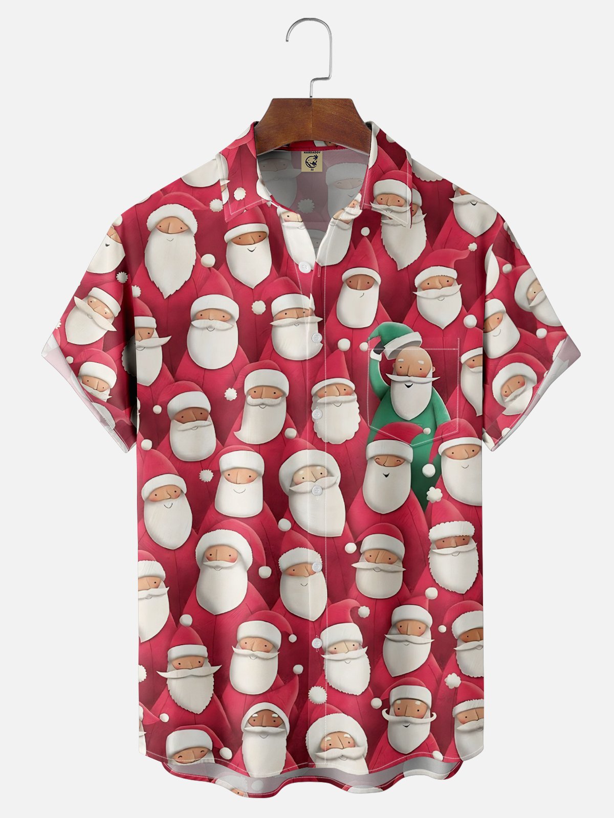 Moisture Wicking Christmas Santa Chest Pocket Hawaiian Shirt