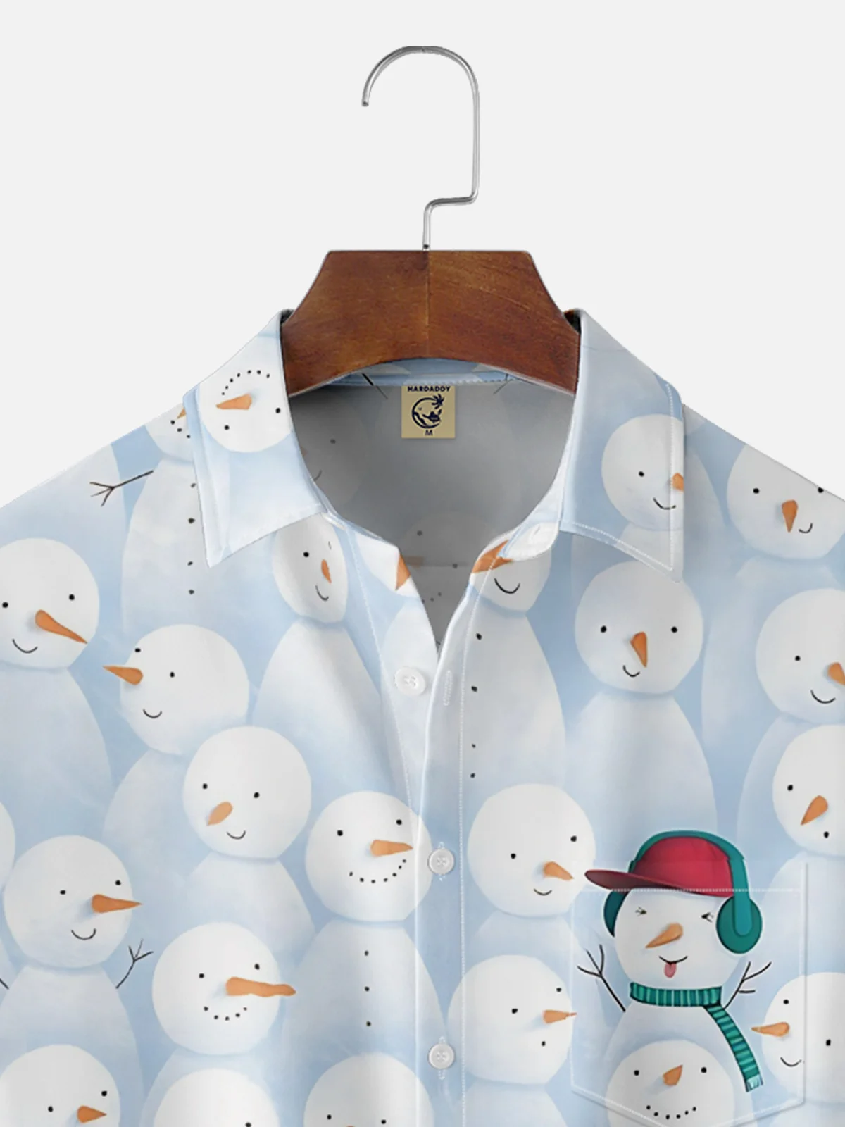 Moisture Wicking Christmas Snowman Chest Pocket Hawaiian Shirt