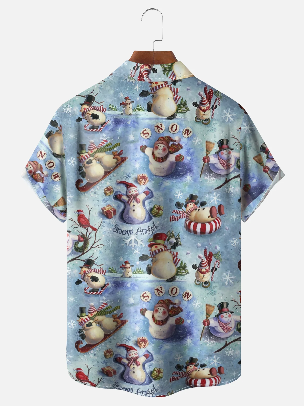 Moisture Wicking Christmas Snowman Chest Pocket Hawaiian Shirt
