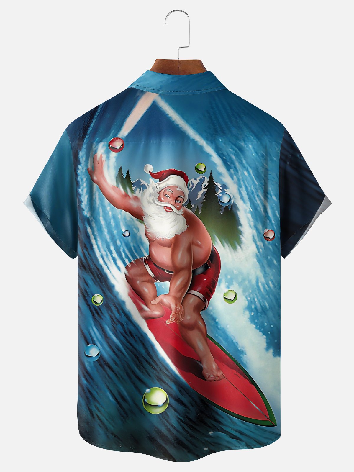 Moisture Wicking Funny Santa Surfing Chest Pocket Hawaiian Shirt