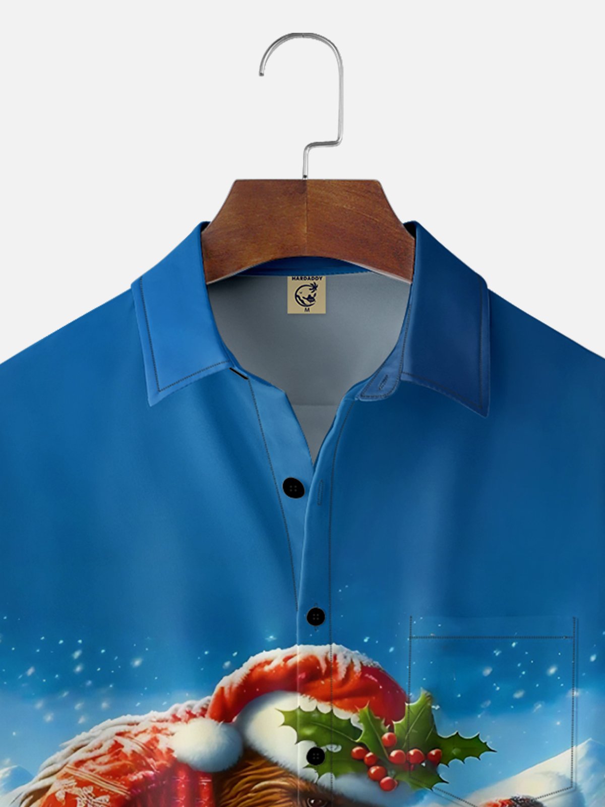 Moisture Wicking Funny Christmas Bigfoot Snowman Holiday Chest Pocket Hawaiian Shirt