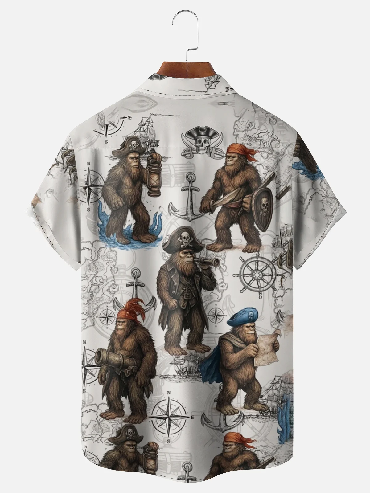 Moisture Wicking Pirate Bigfoot Chest Pocket Hawaiian Shirt