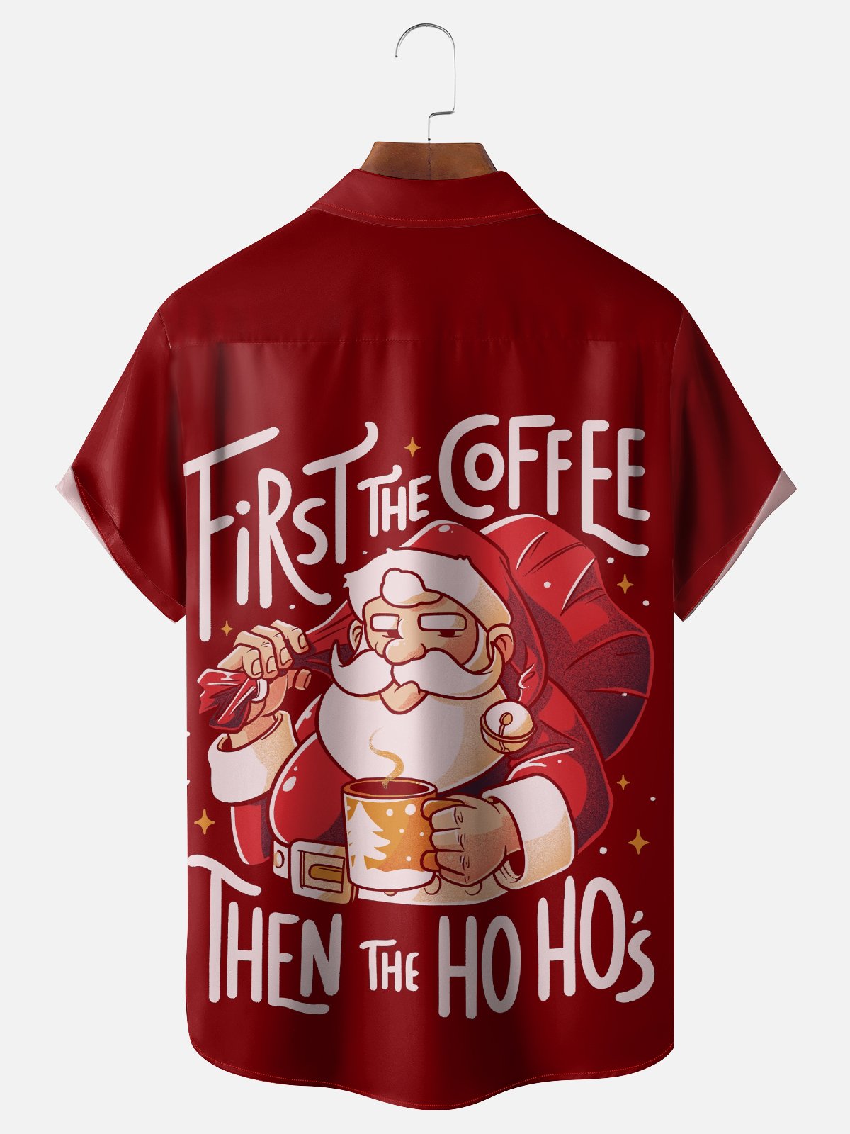 Hardaddy X Eduely Moisture-wicking Christmas Santa Coffee HOHO Chest Pocket Holiday Shirt